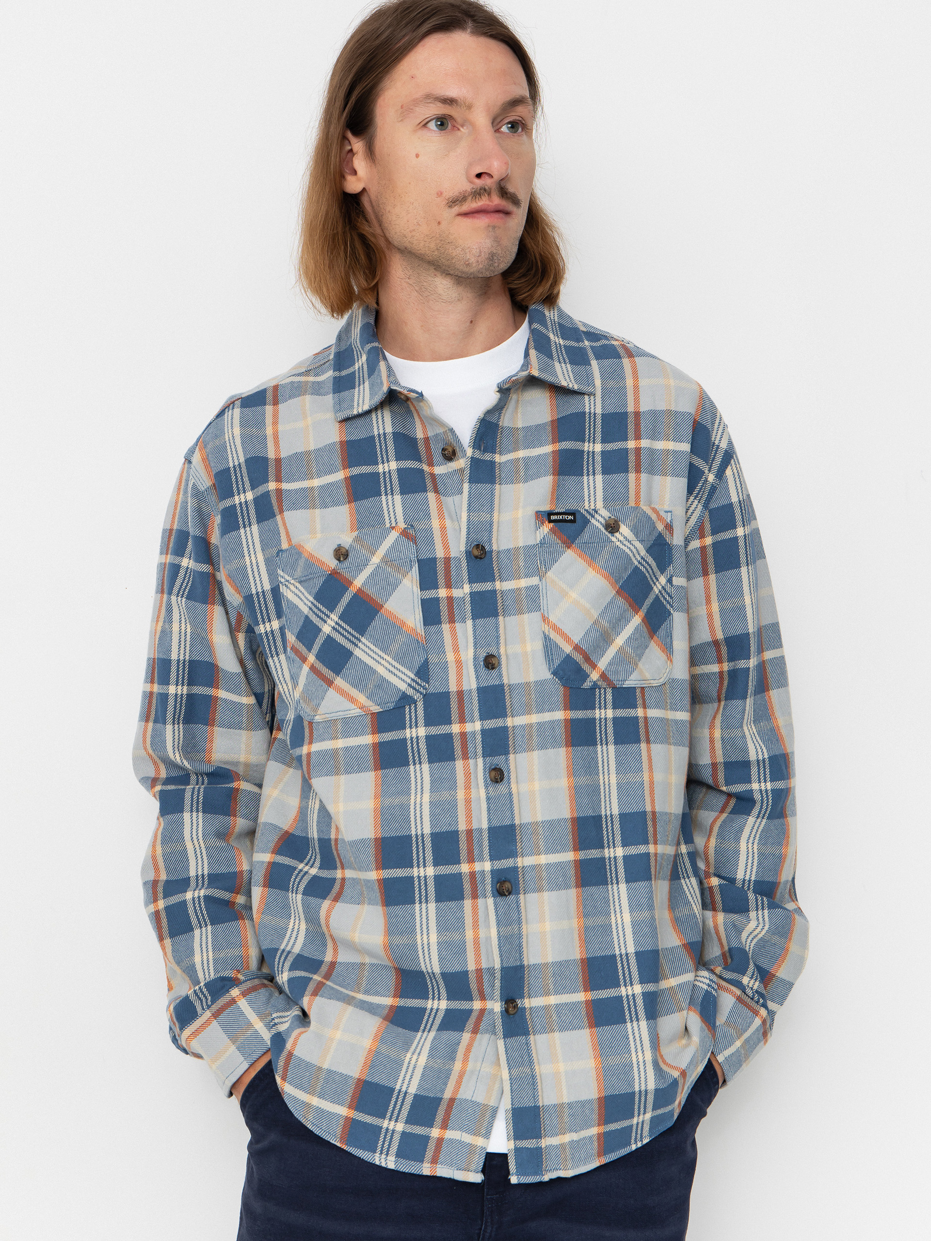 Brixton Vintage Wash Flannel Hemd (blue/soft blue/orange)