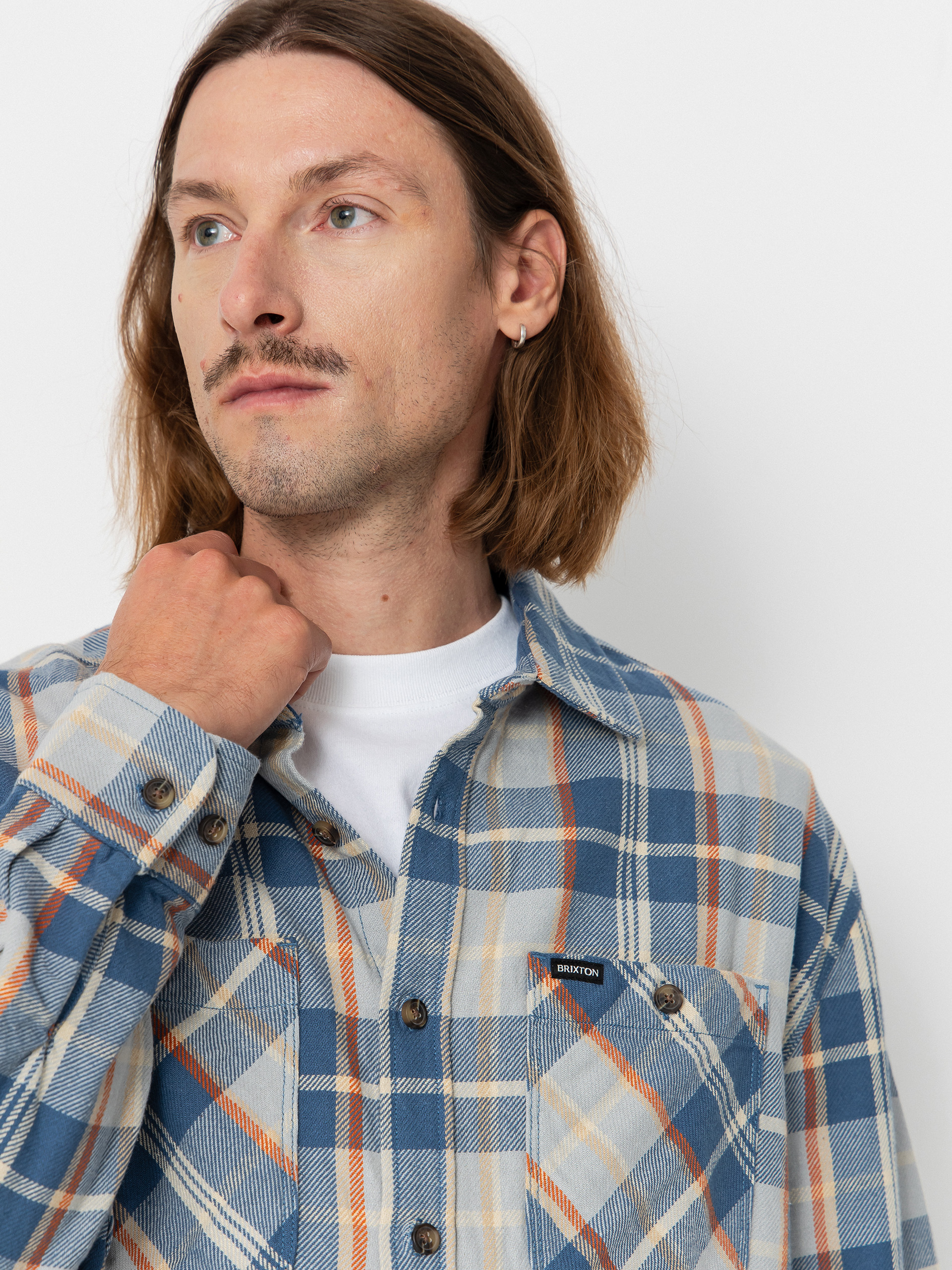 Brixton Vintage Wash Flannel Shirt (blue/soft blue/orange)