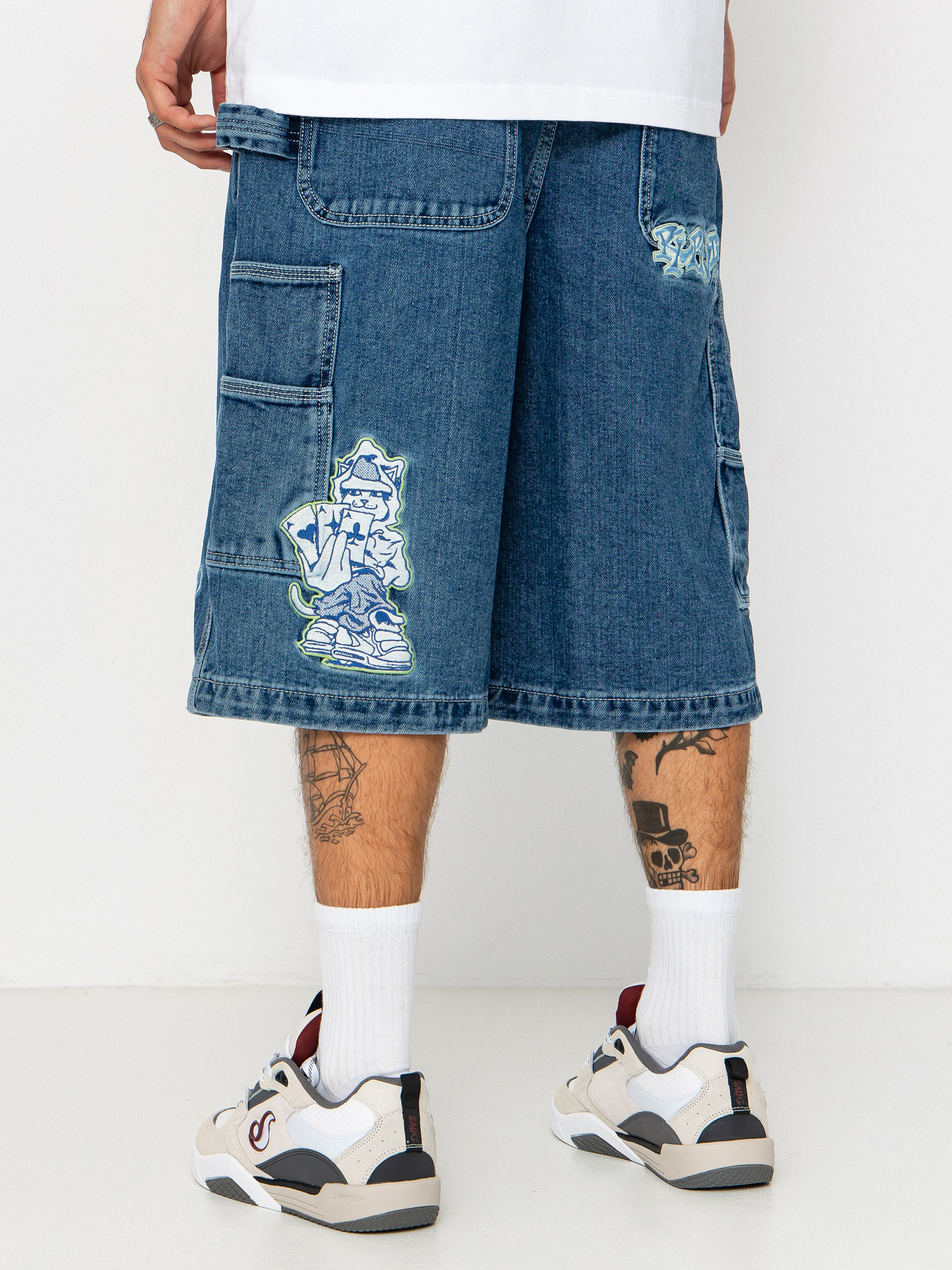 RipNDip Ace Ultra Wide Leg Shorts (medium wash)