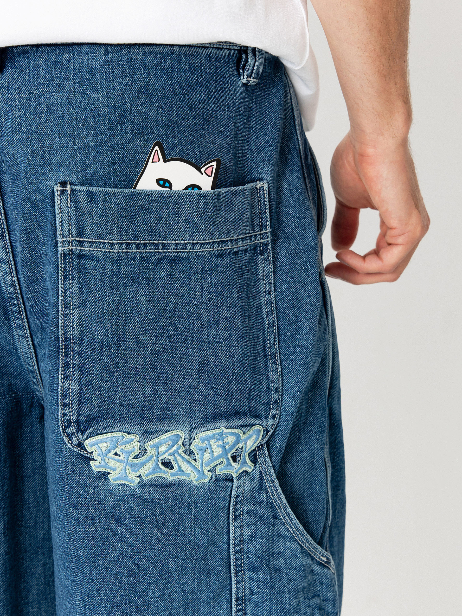 RipNDip Ace Ultra Wide Leg Shorts (medium wash)
