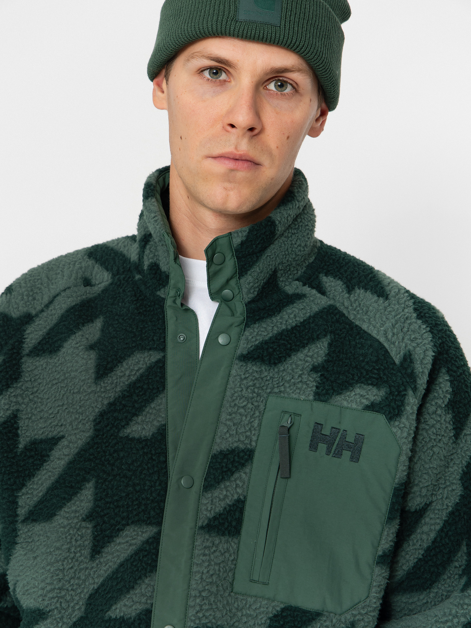 Mens Helly Hansen Fleece  Panorama Printed Pile Snap (jungle green houndstooth a)