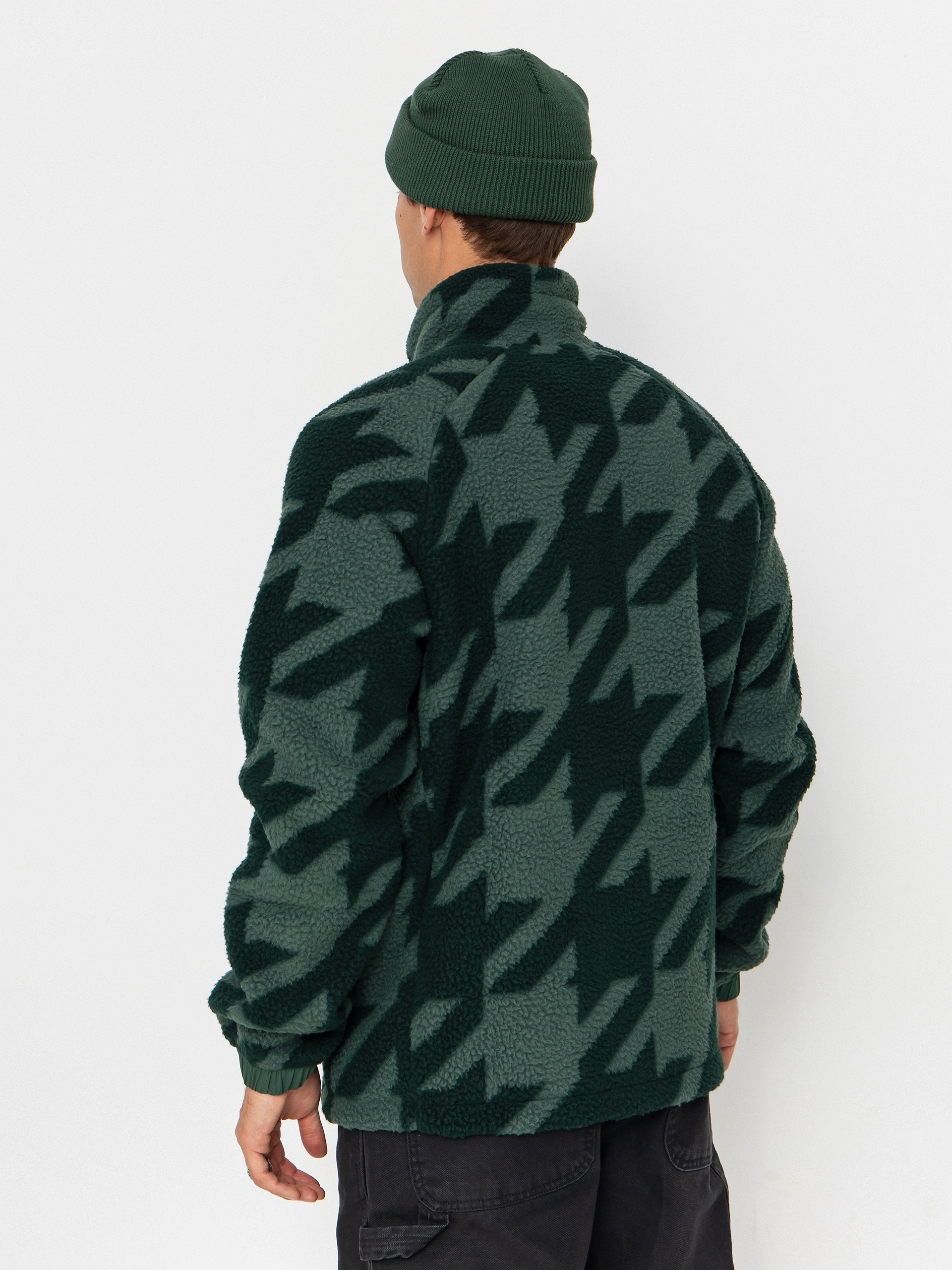 Mens Helly Hansen Fleece  Panorama Printed Pile Snap (jungle green houndstooth a)
