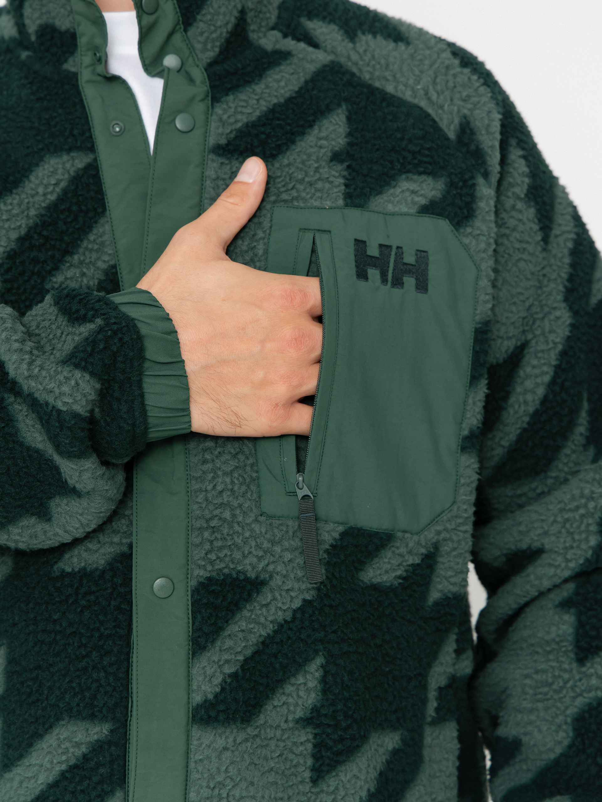 Herren Helly Hansen Fleece Jacke Panorama Printed Pile Snap (jungle green houndstooth a)