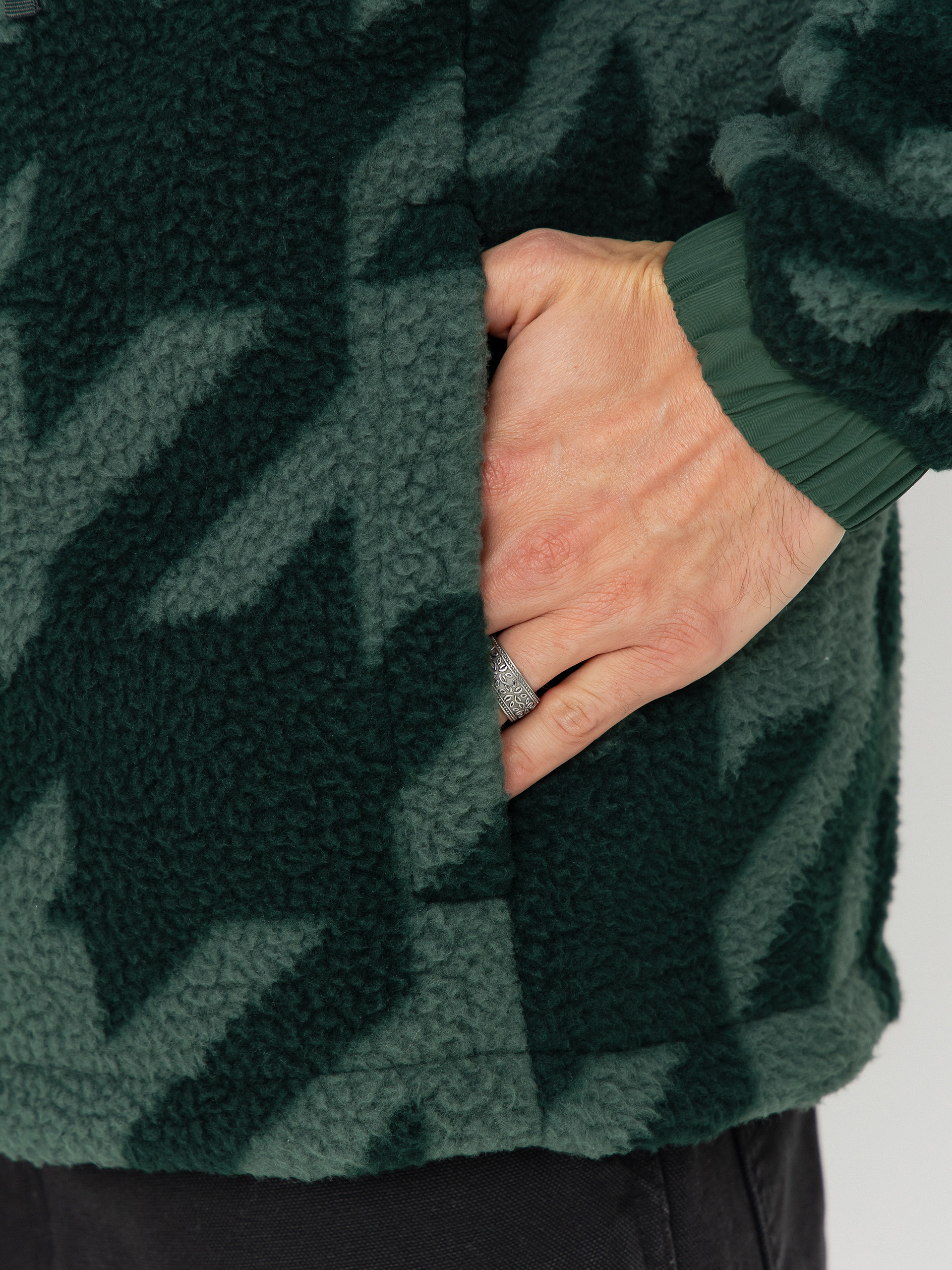Mens Helly Hansen Fleece  Panorama Printed Pile Snap (jungle green houndstooth a)