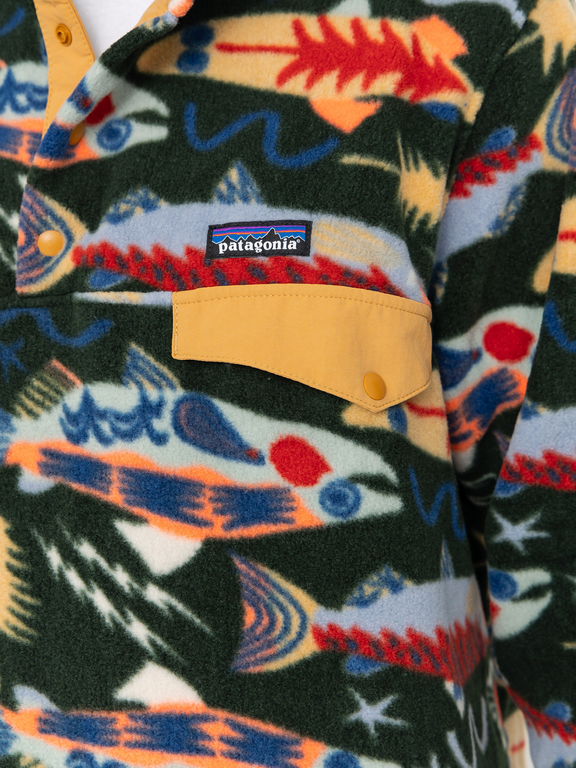 Mens Patagonia Fleece  LW Synch Snap T (salmon energy old growth green)