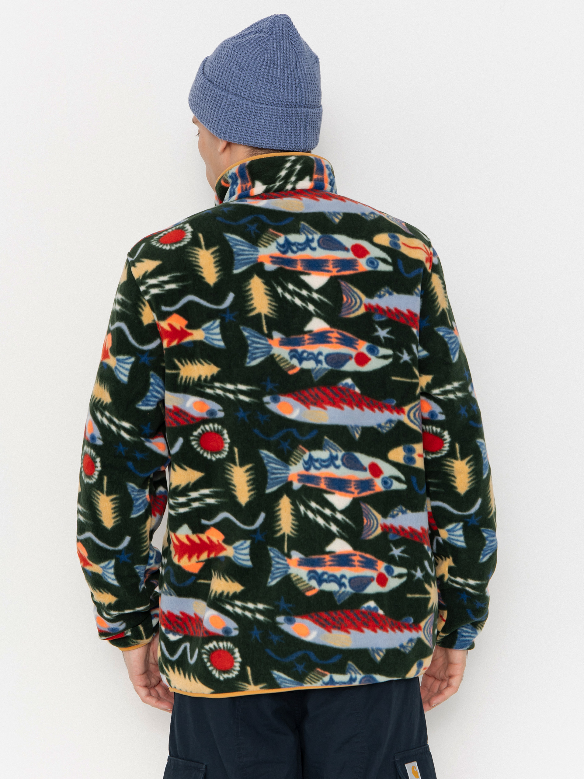 Mens Patagonia Fleece  LW Synch Snap T (salmon energy old growth green)