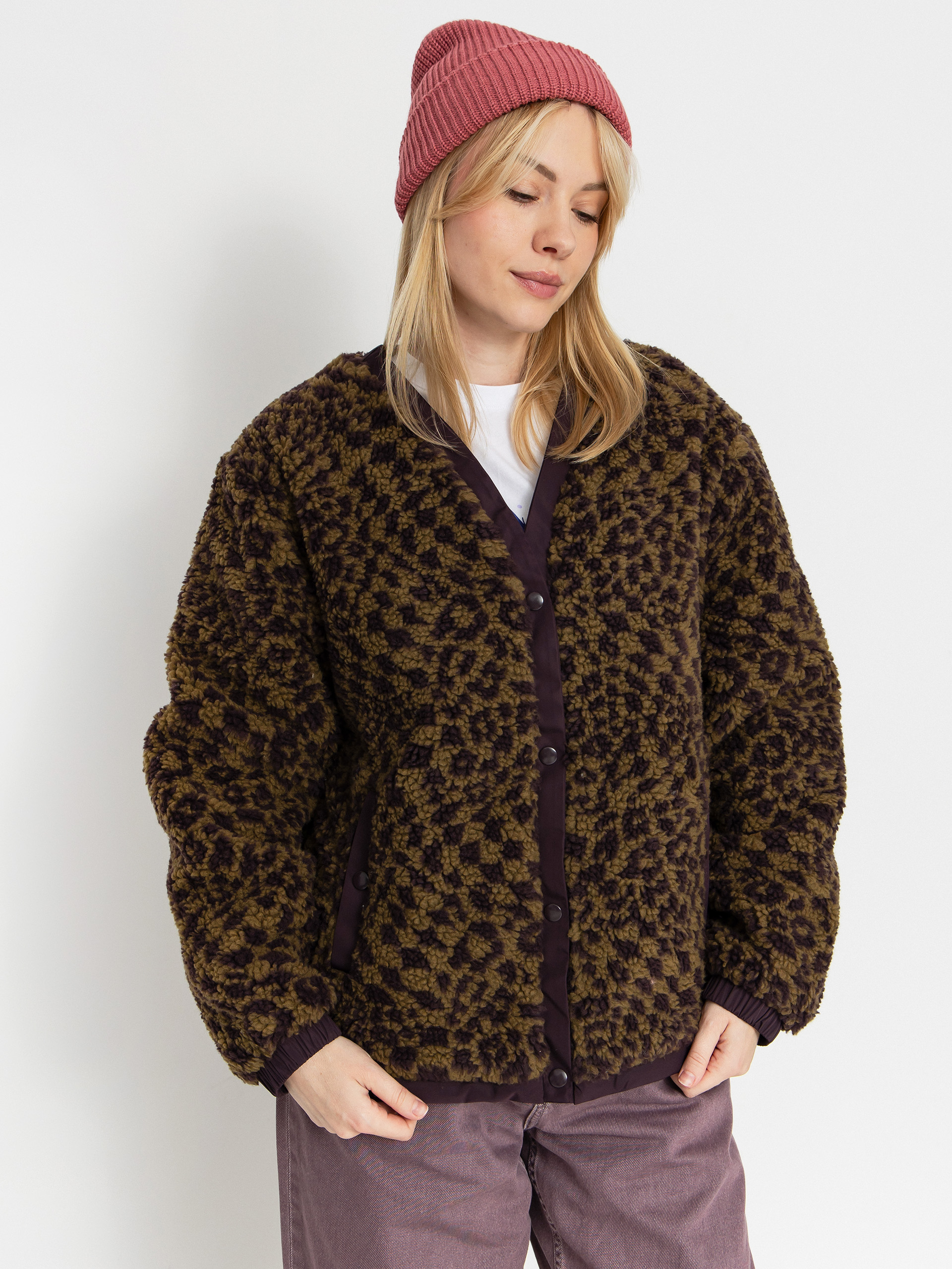 Vans Suffolk Cheetah Check Pile Coat Wmn Mantel (dark port)