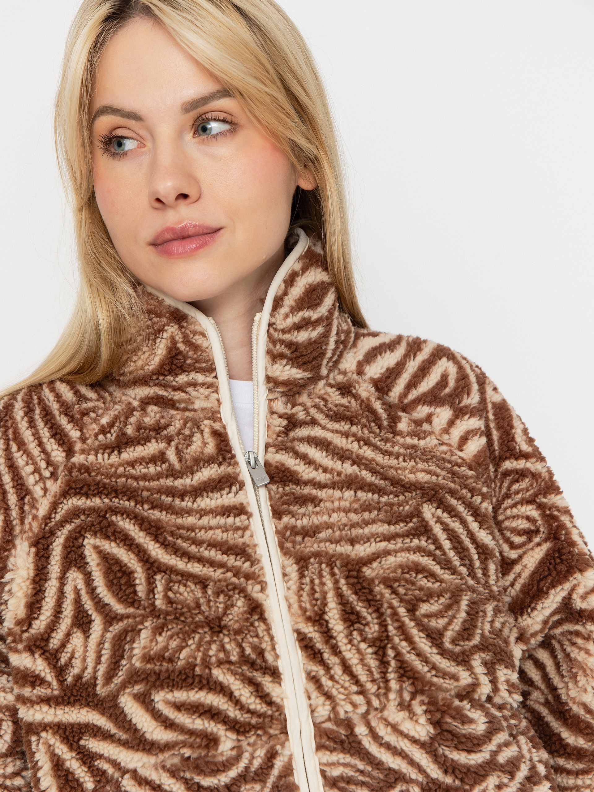 Womens Roxy Blurry Cloud Print Fleece  (parchment animal floral big)