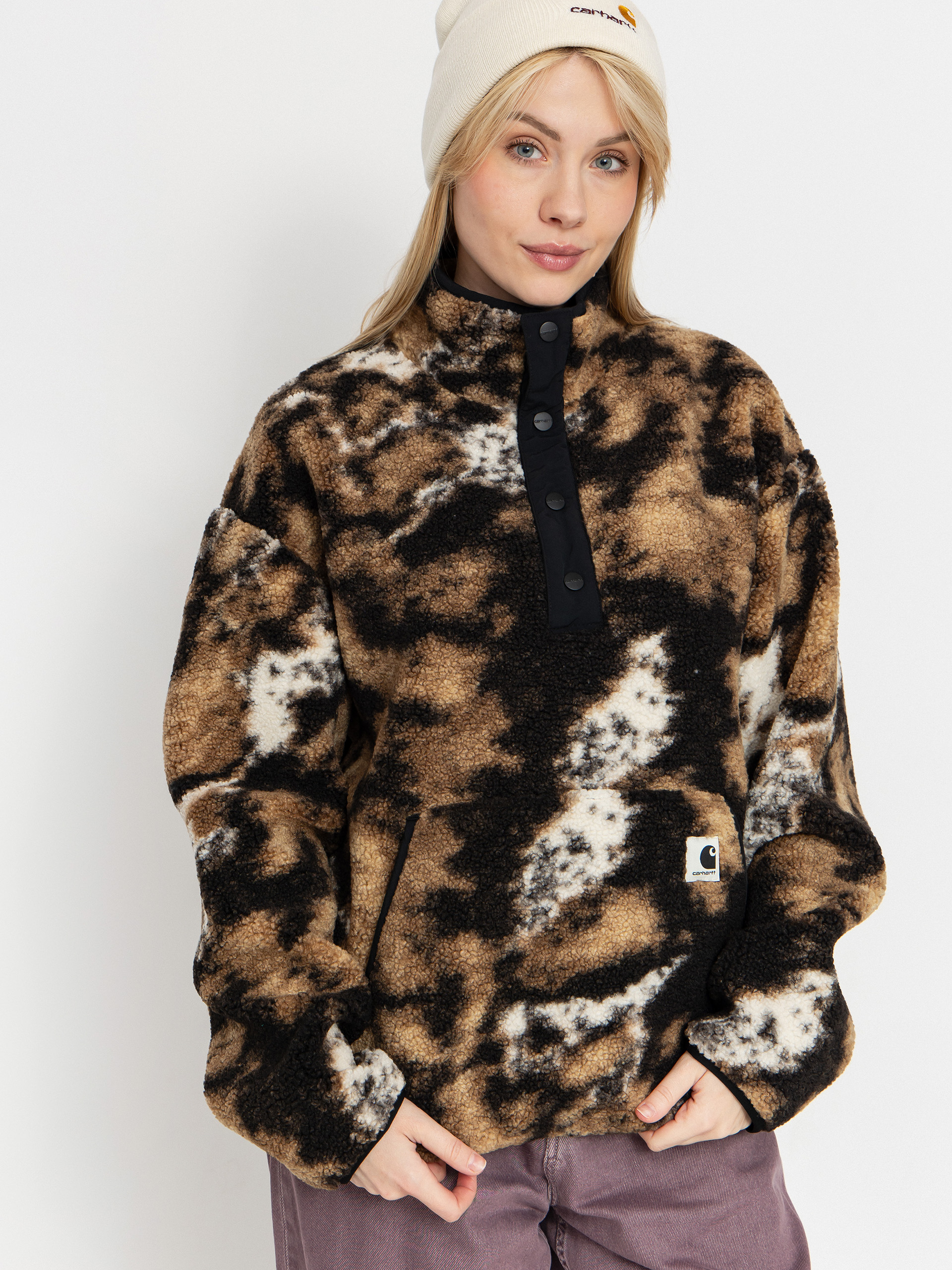 Damen Carhartt WIP Fleece Jacke Elliot (wild dog jacquard/black)