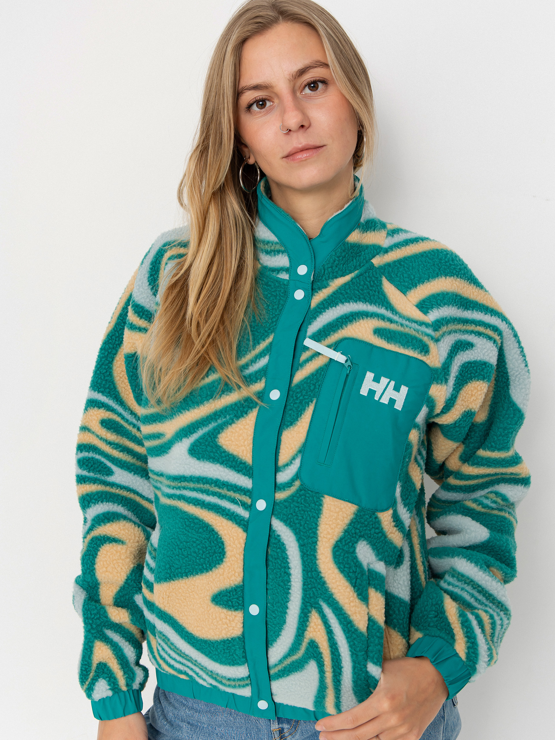 Helly Hansen Fleece Imperial Printed Pile Snap Wmn - blue, green 