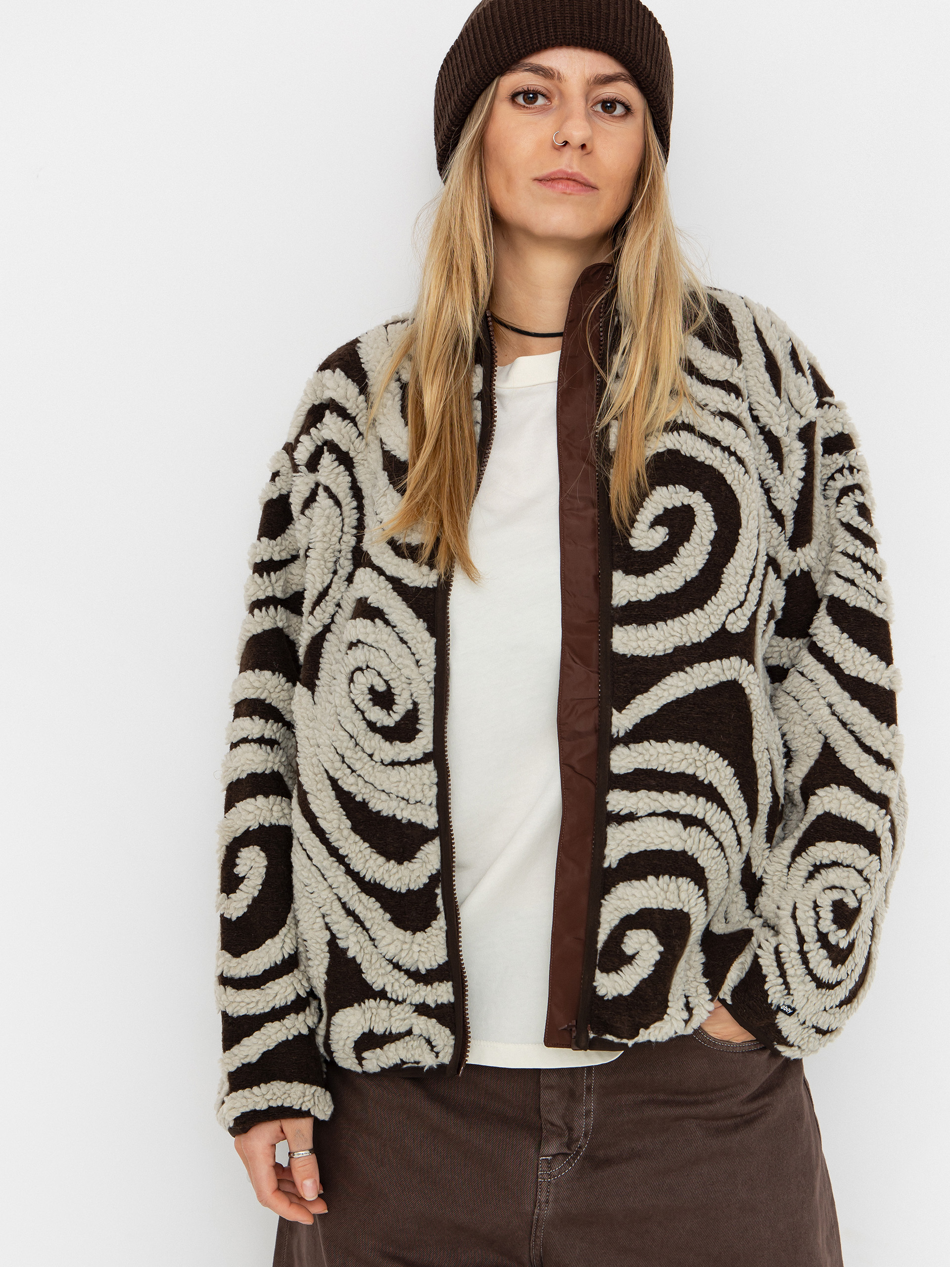 OBEY Swirls Jacquard Zip Wmn Fleece - brown (brown multi)