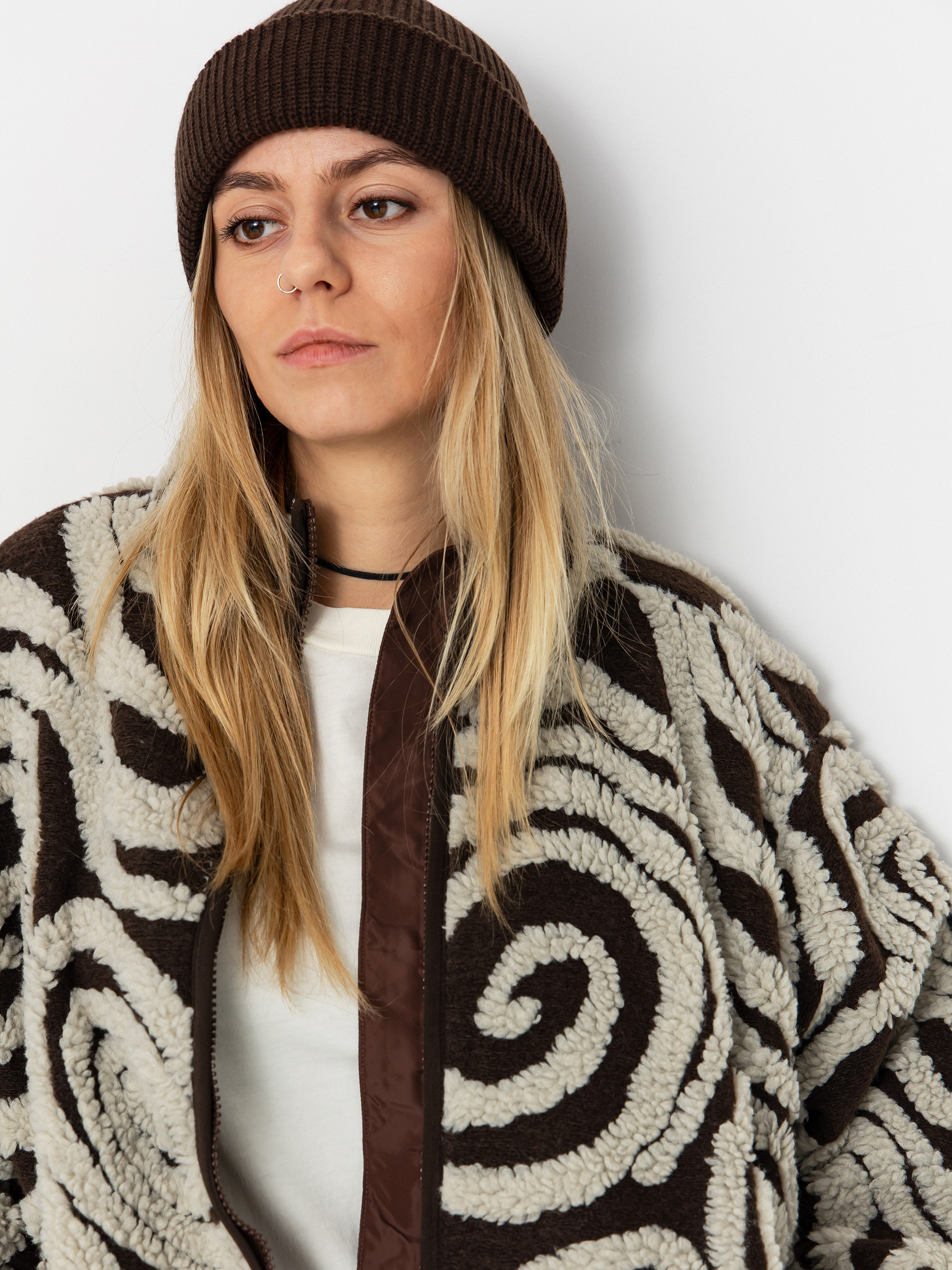 OBEY Swirls Jacquard Zip Wmn Fleece - brown (brown multi)