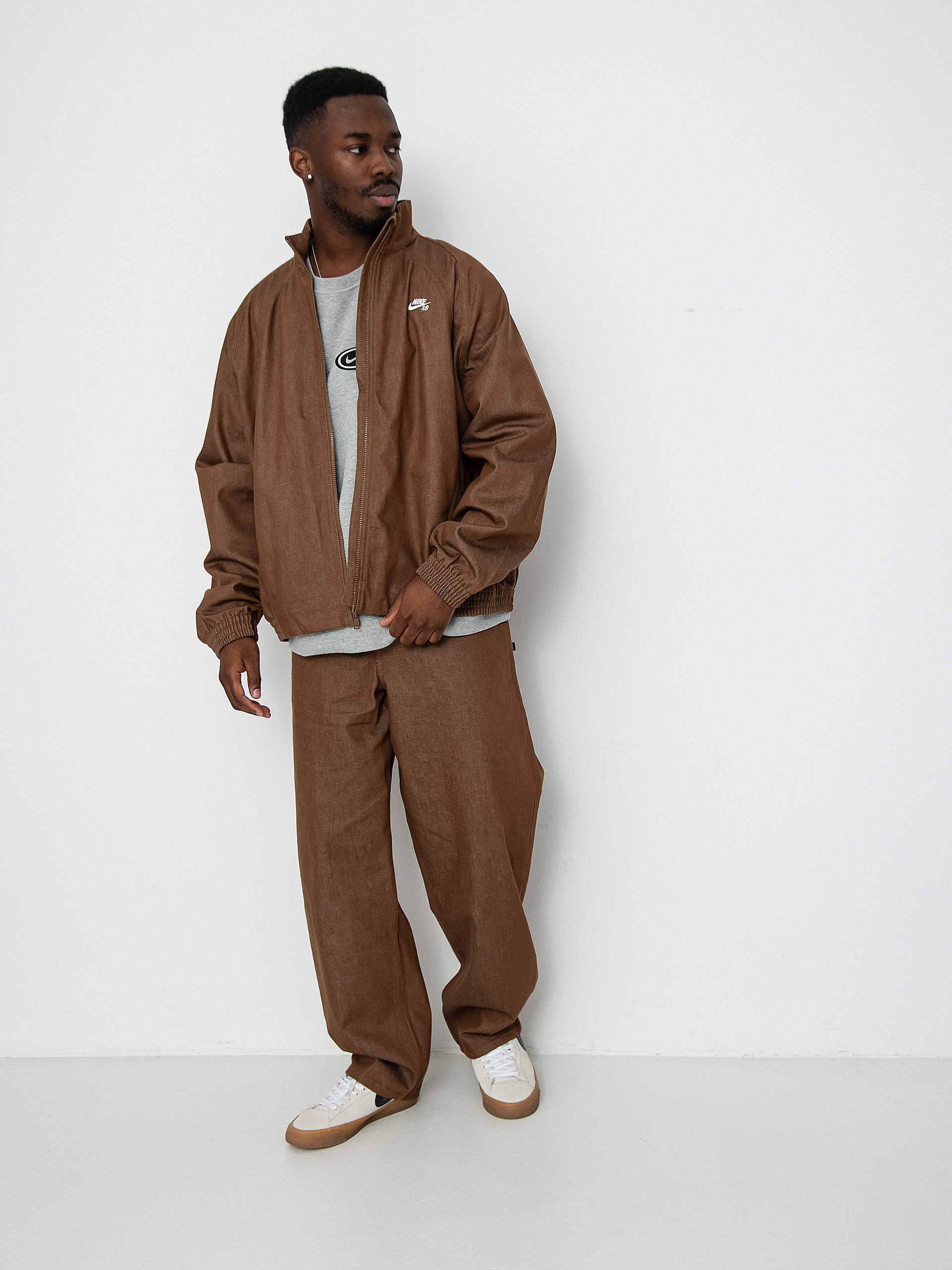 Nike SB Jacket Denim FZ Trak - brown (mosswood brown/white)