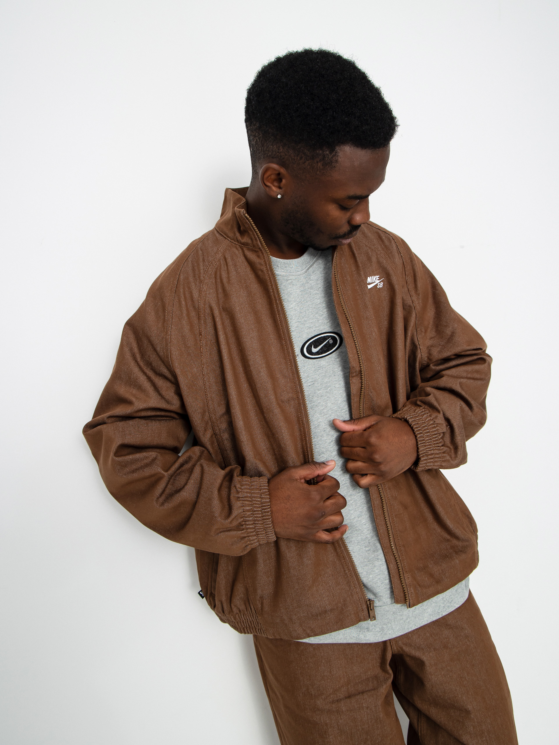Nike SB Jacket Denim FZ Trak - brown (mosswood brown/white)
