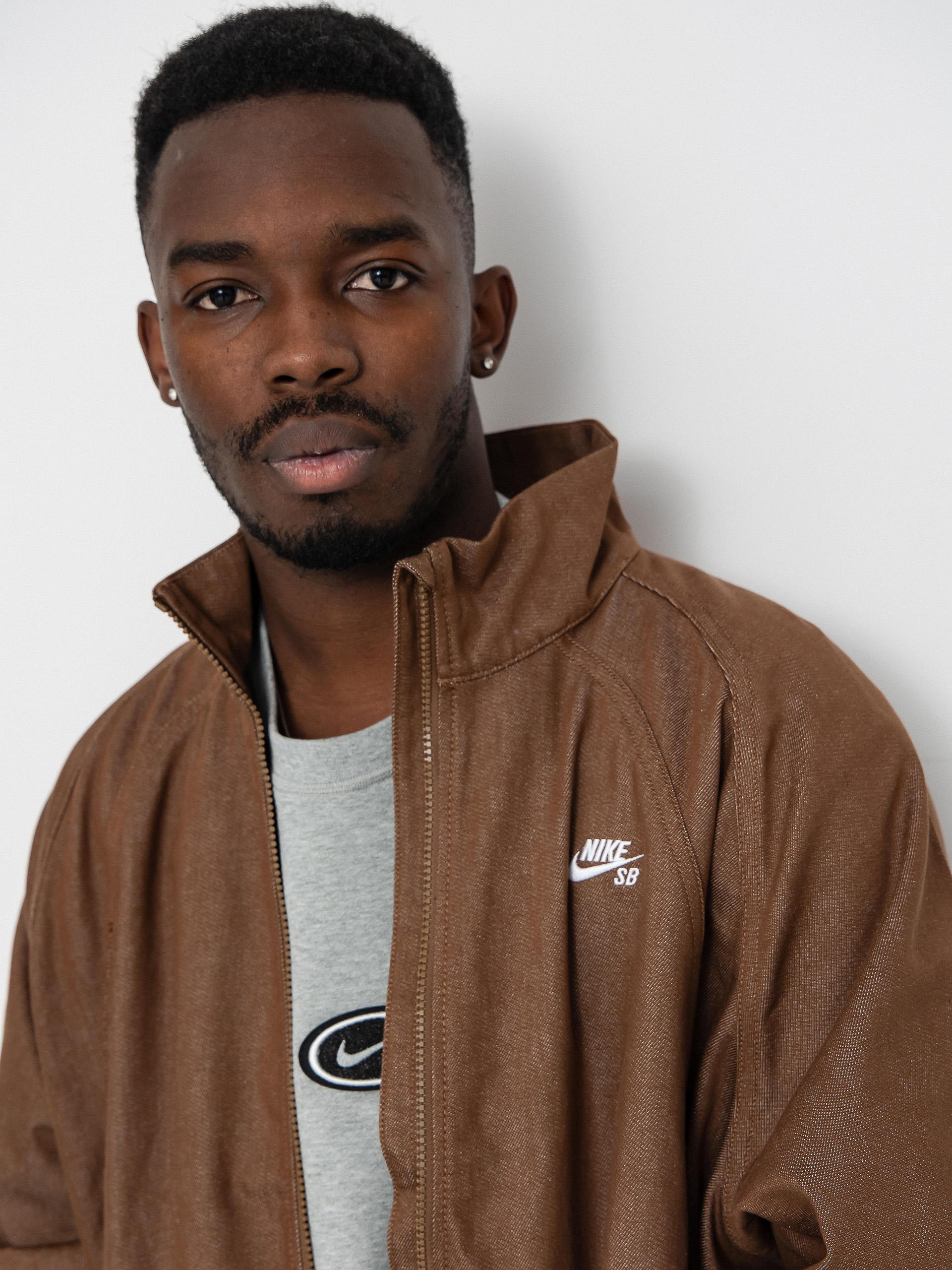 Nike SB Jacke Denim FZ Trak - Braun (mosswood brown/white)