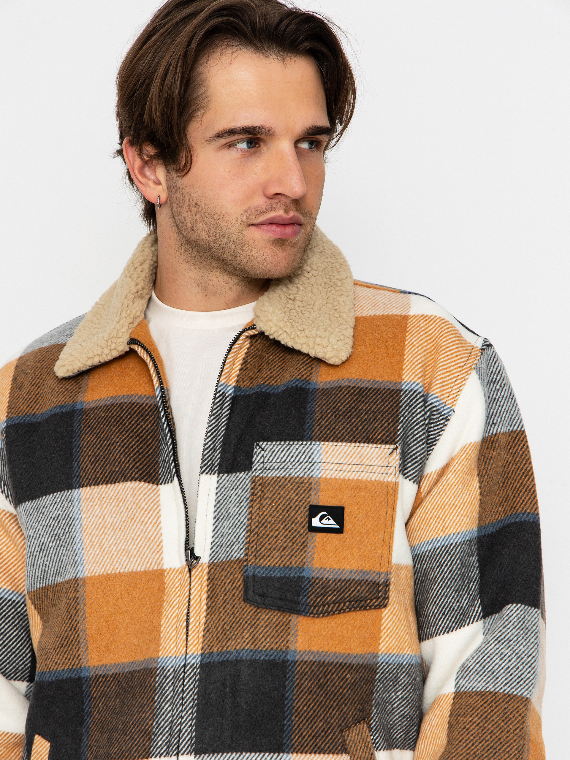 Quiksilver Dna Sherpa Harrington Jacket (almond motherfly check)
