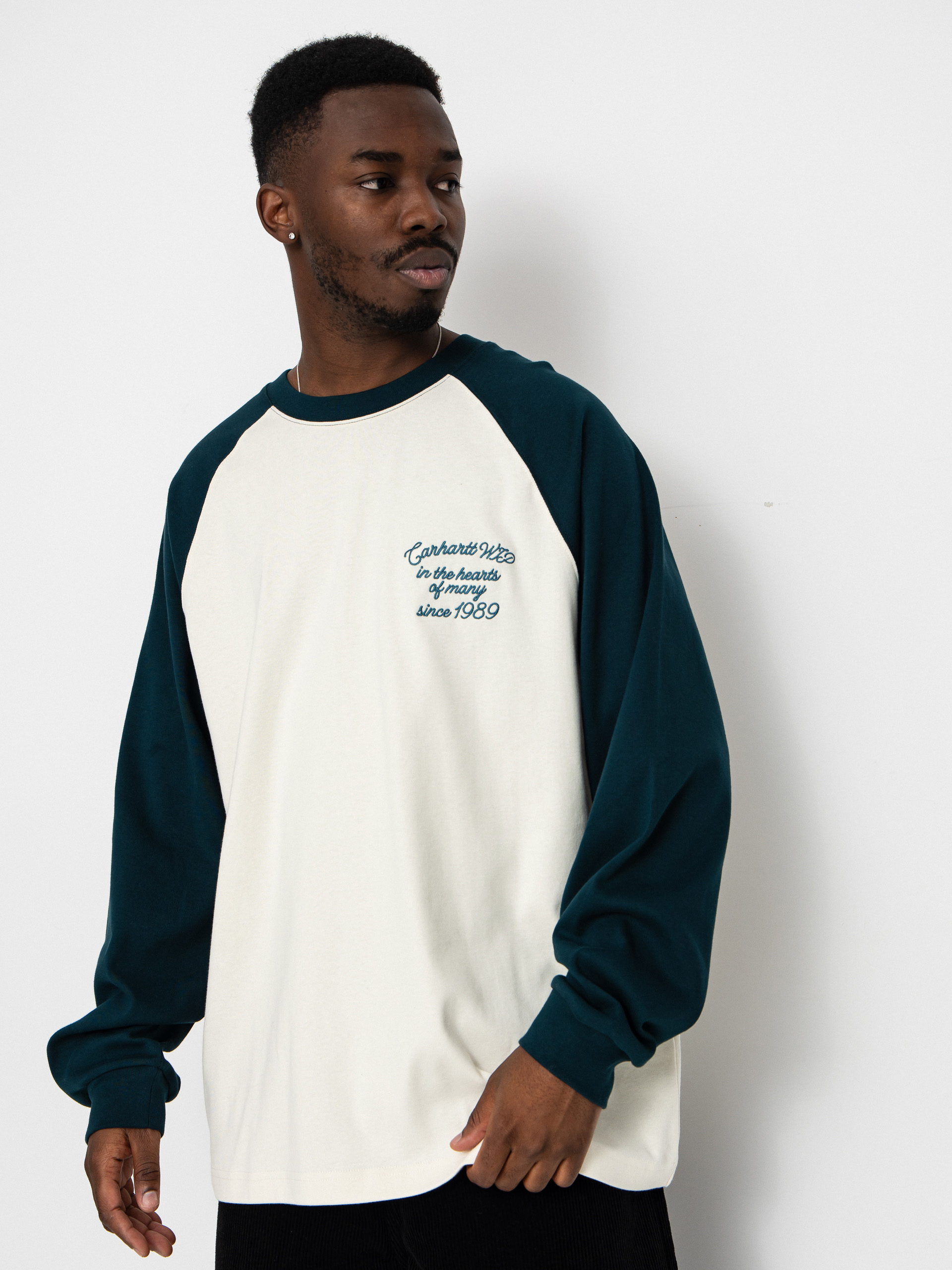 Carhartt WIP Longsleeve Alston - transparent (wax/deep lagoon)