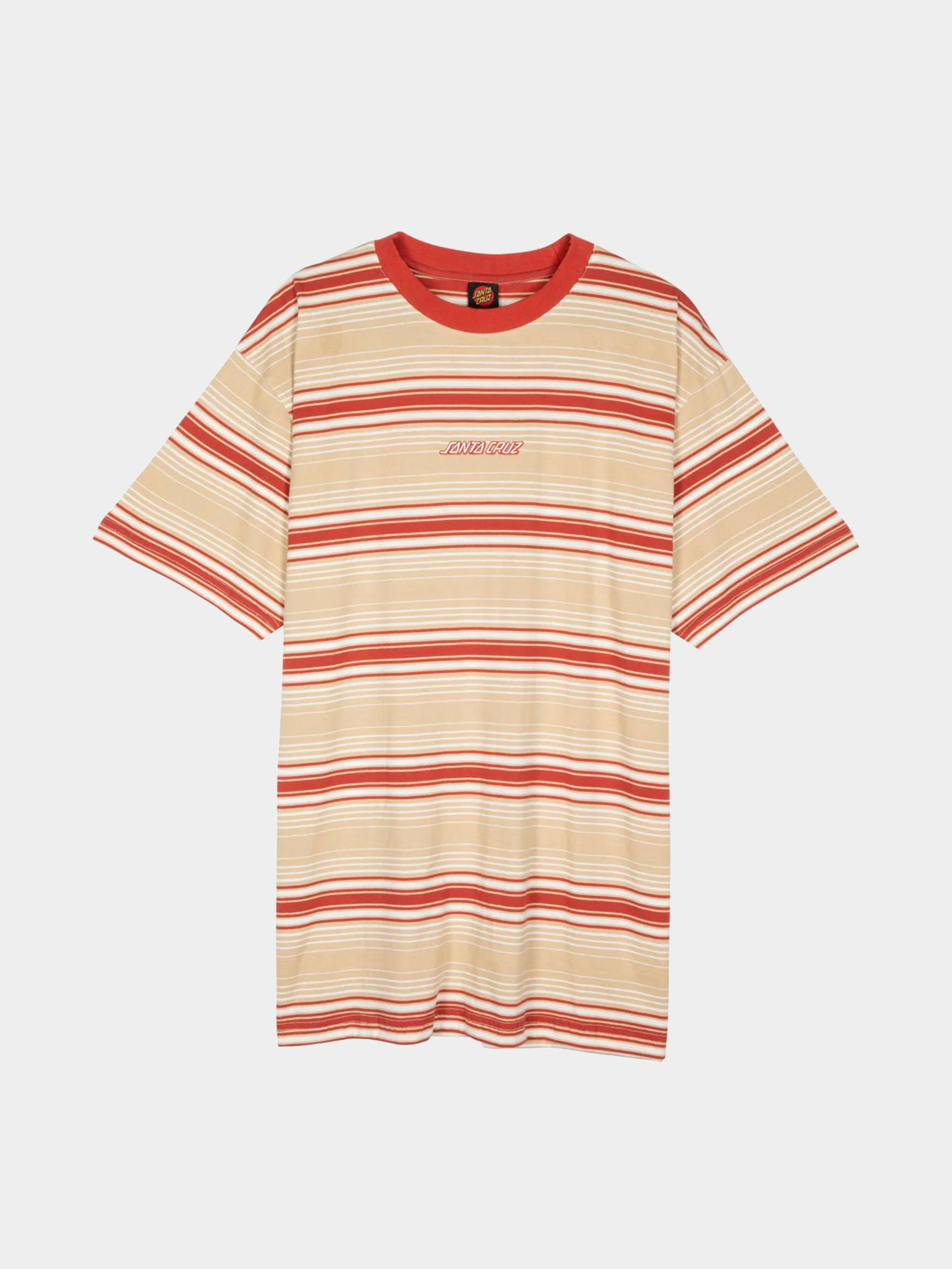 Santa Cruz Classic Strip Haze T-shirt - red, beige (blond wood stripe)