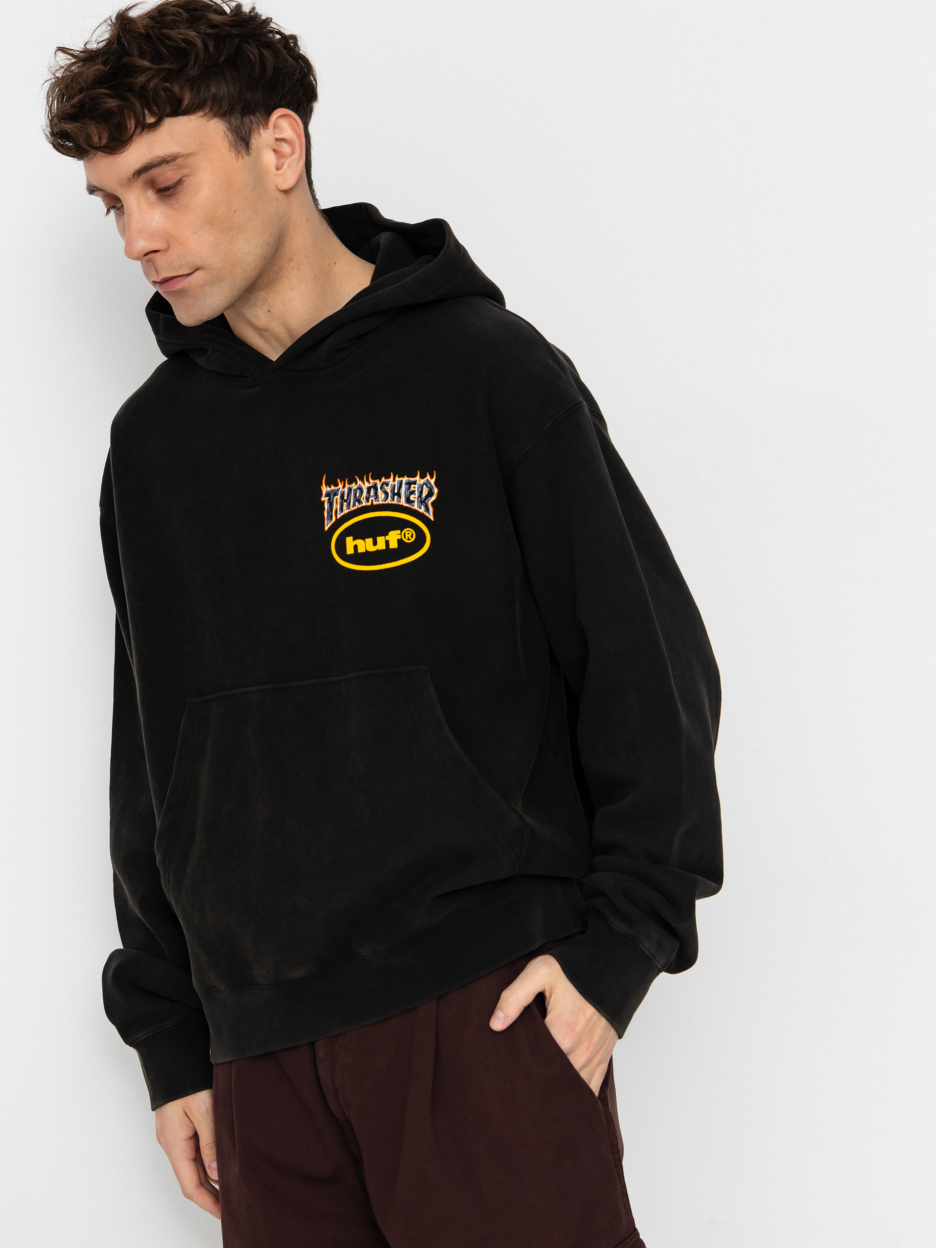 HUF Hoodie X Thrasher Meltdown Heavyweight HD - black (washed black)