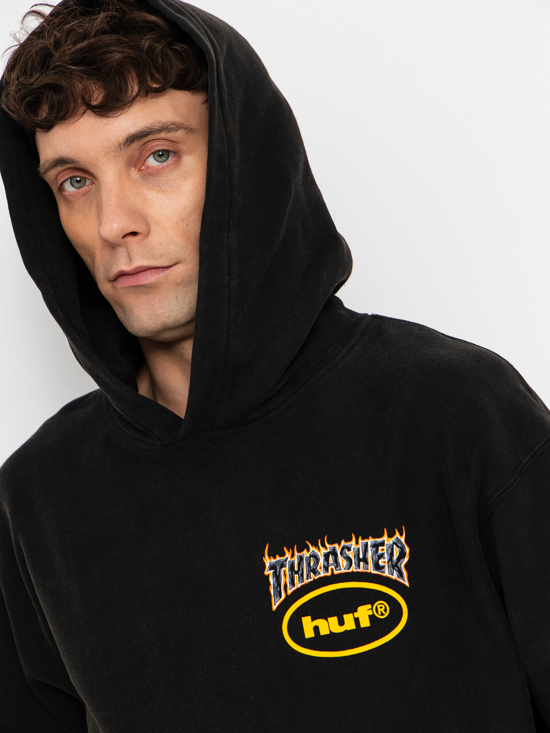 HUF Hoodie X Thrasher Meltdown Heavyweight HD - black (washed black)