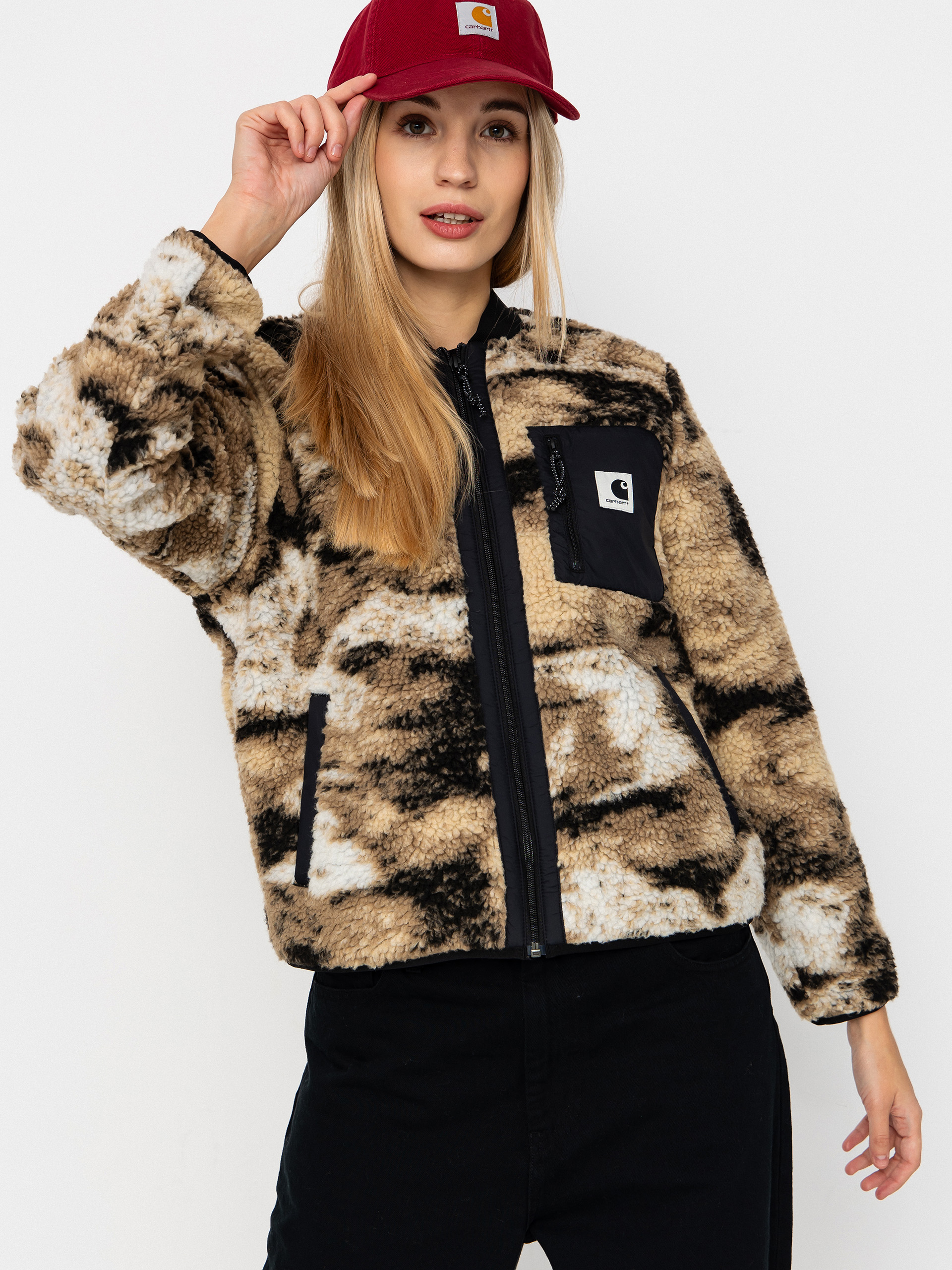 carhartt wip ラグマット Carhartt WIP Jacket Janet Wmn - brown (wild dog jacquard/black)