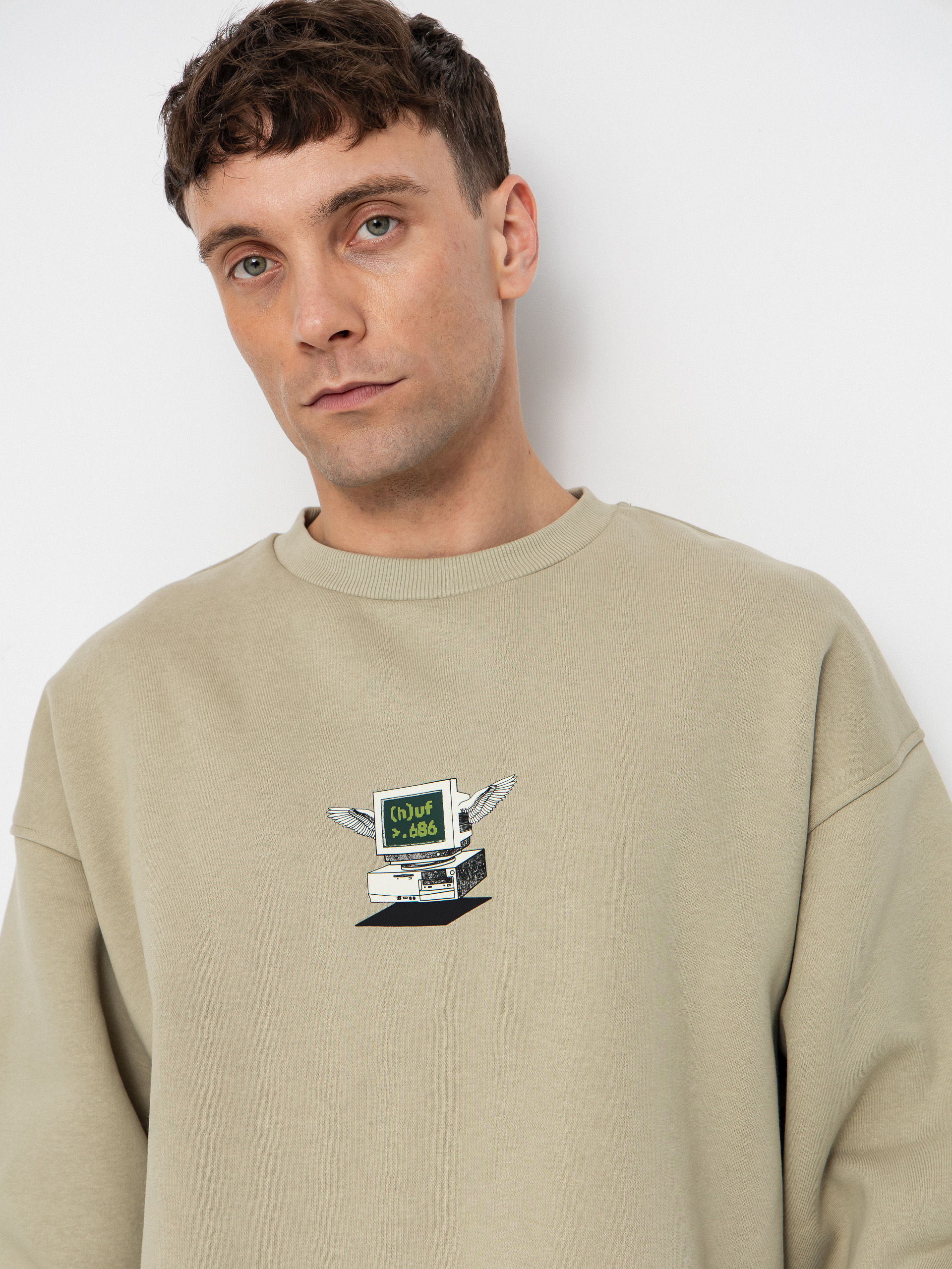 Mens 686 Active sweatshirt X Huf Premium Heavyweight Crew (huf elm)