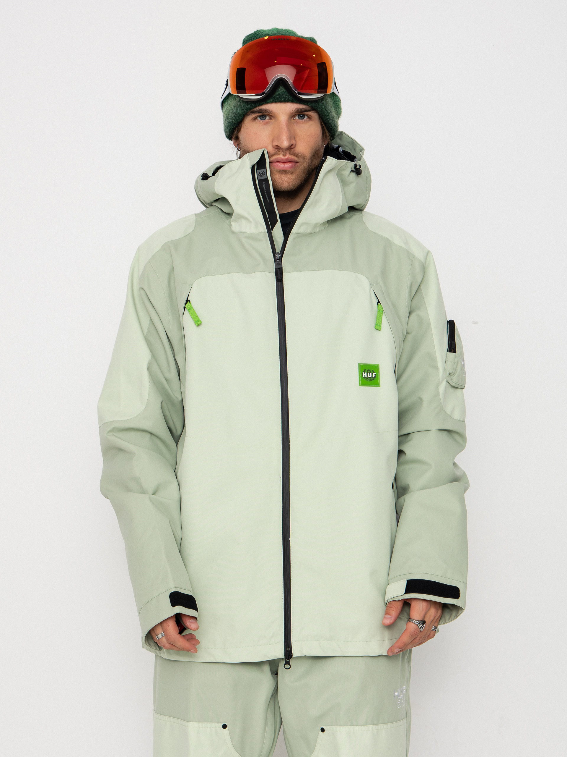 Mens 686 Snowboard jacket X Huf Double H (huf green colorblock)