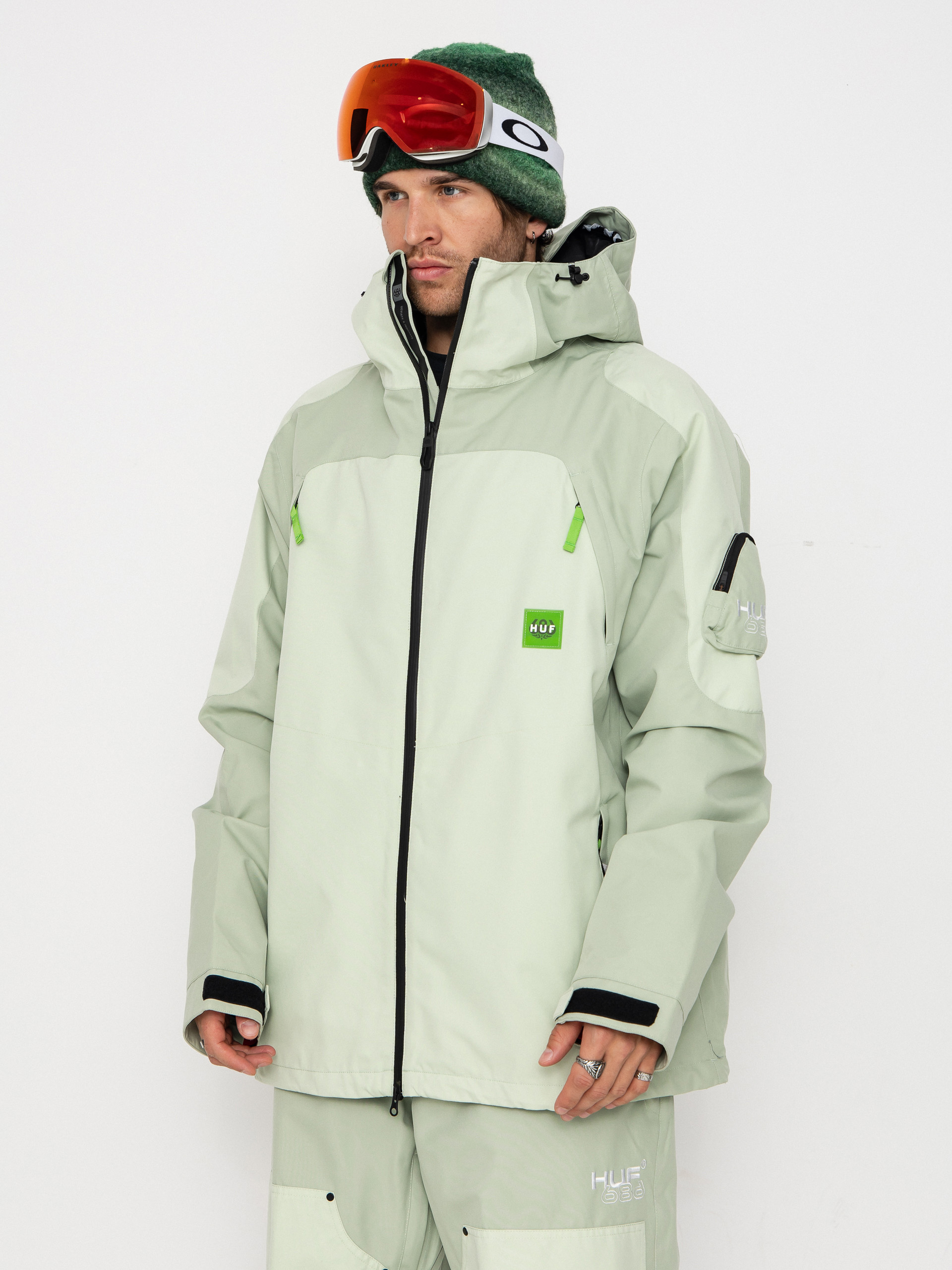 Mens 686 Snowboard jacket X Huf Double H (huf green colorblock)