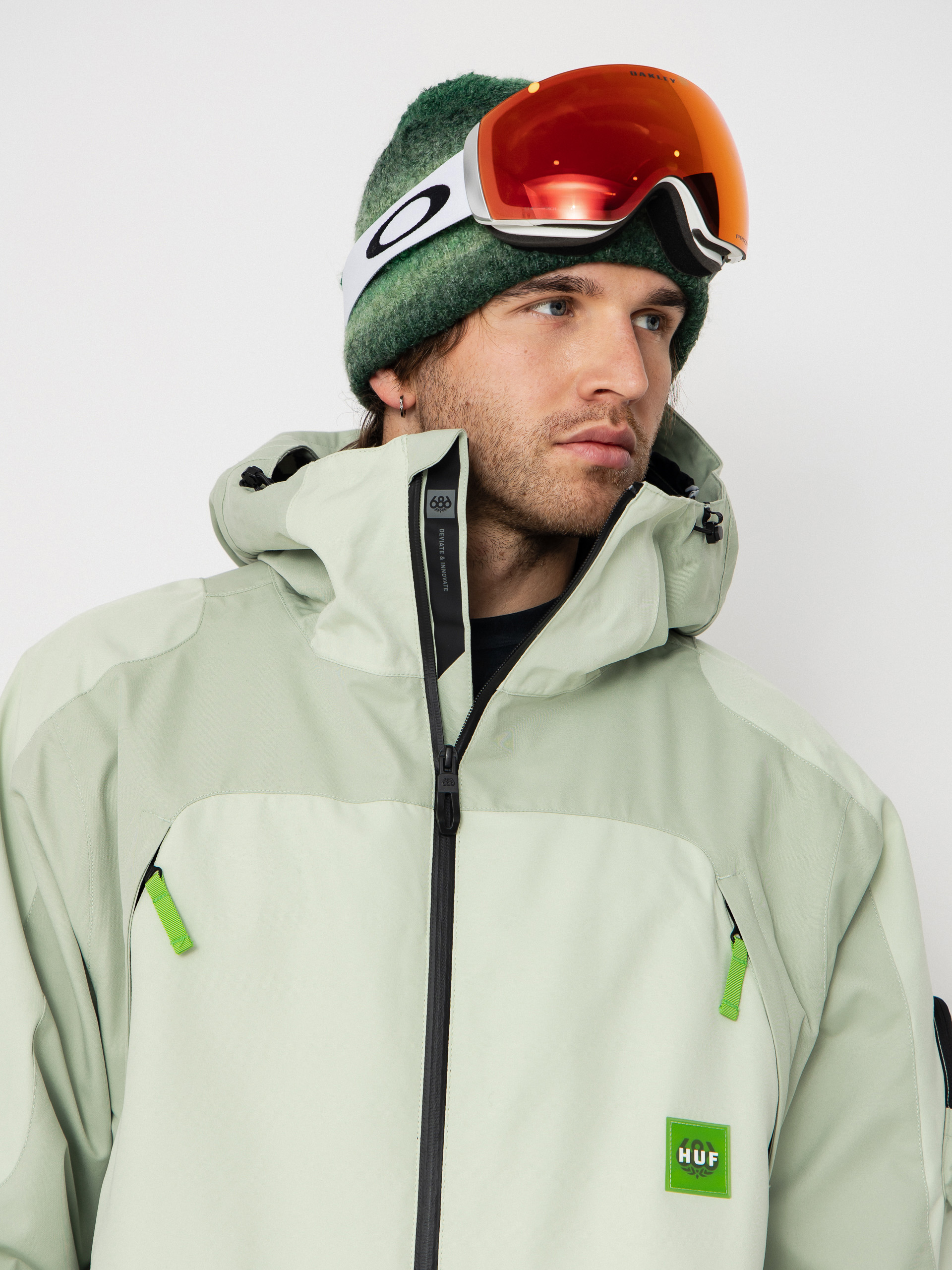 Mens 686 Snowboard jacket X Huf Double H (huf green colorblock)