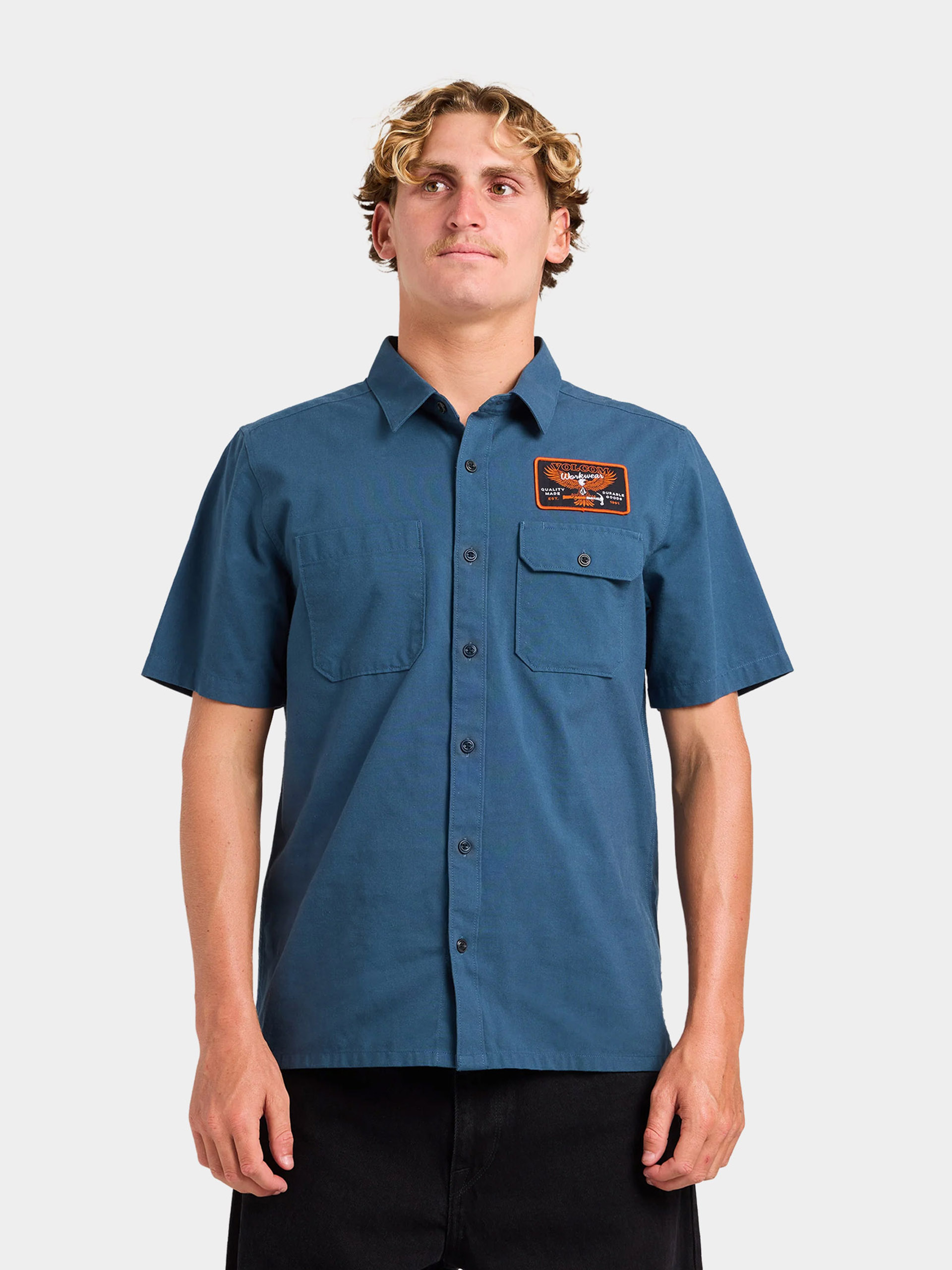 volcom dress shirt Caden Plaid Long Sleeve Blue S Men call missions Volcom Shirt Slab City -