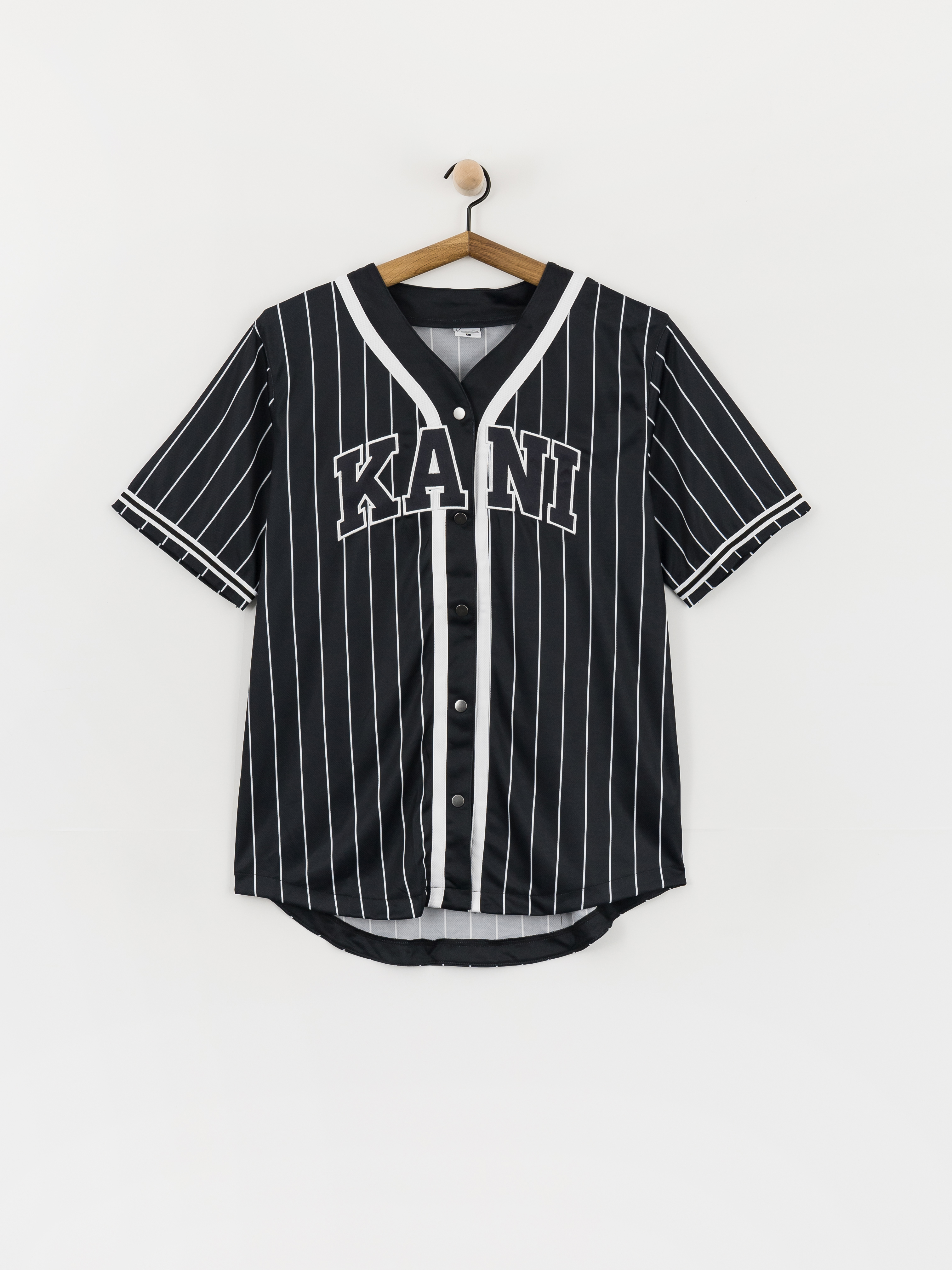 Karl Kani Serif Pinstripe Baseball Shirt (black/white)