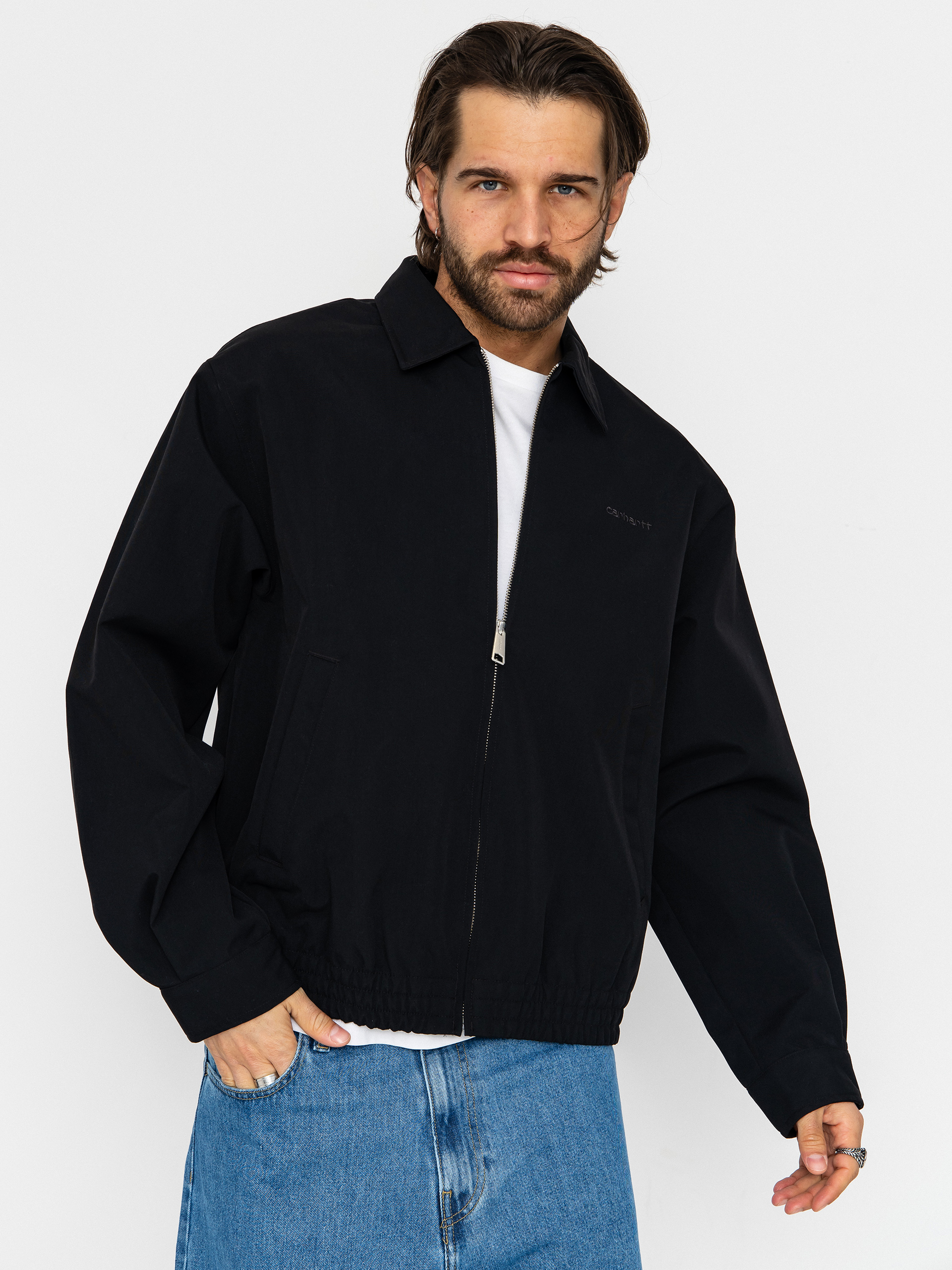 carhartt WIP ノーカラーリップストップジャケット　Mサイズ Carhartt WIP Jacket Neven - black, grey (black/graphite)