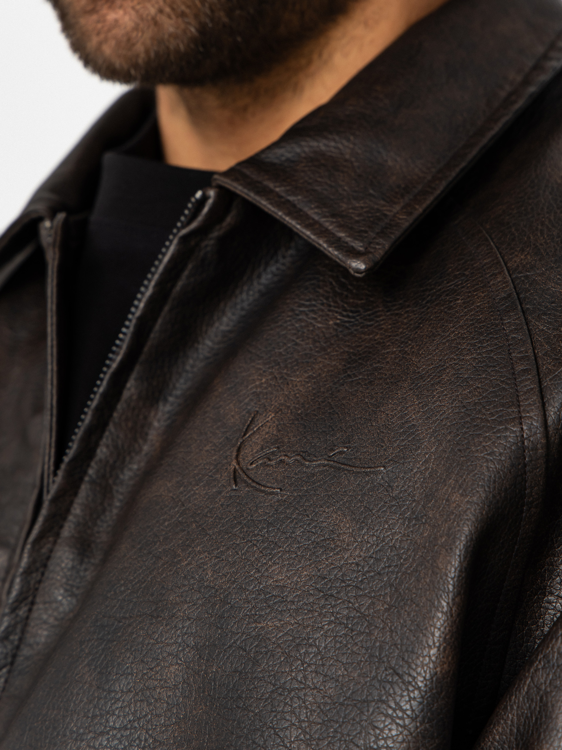 Karl Kani Signature Pu Leather Bomber Jacke (brown)