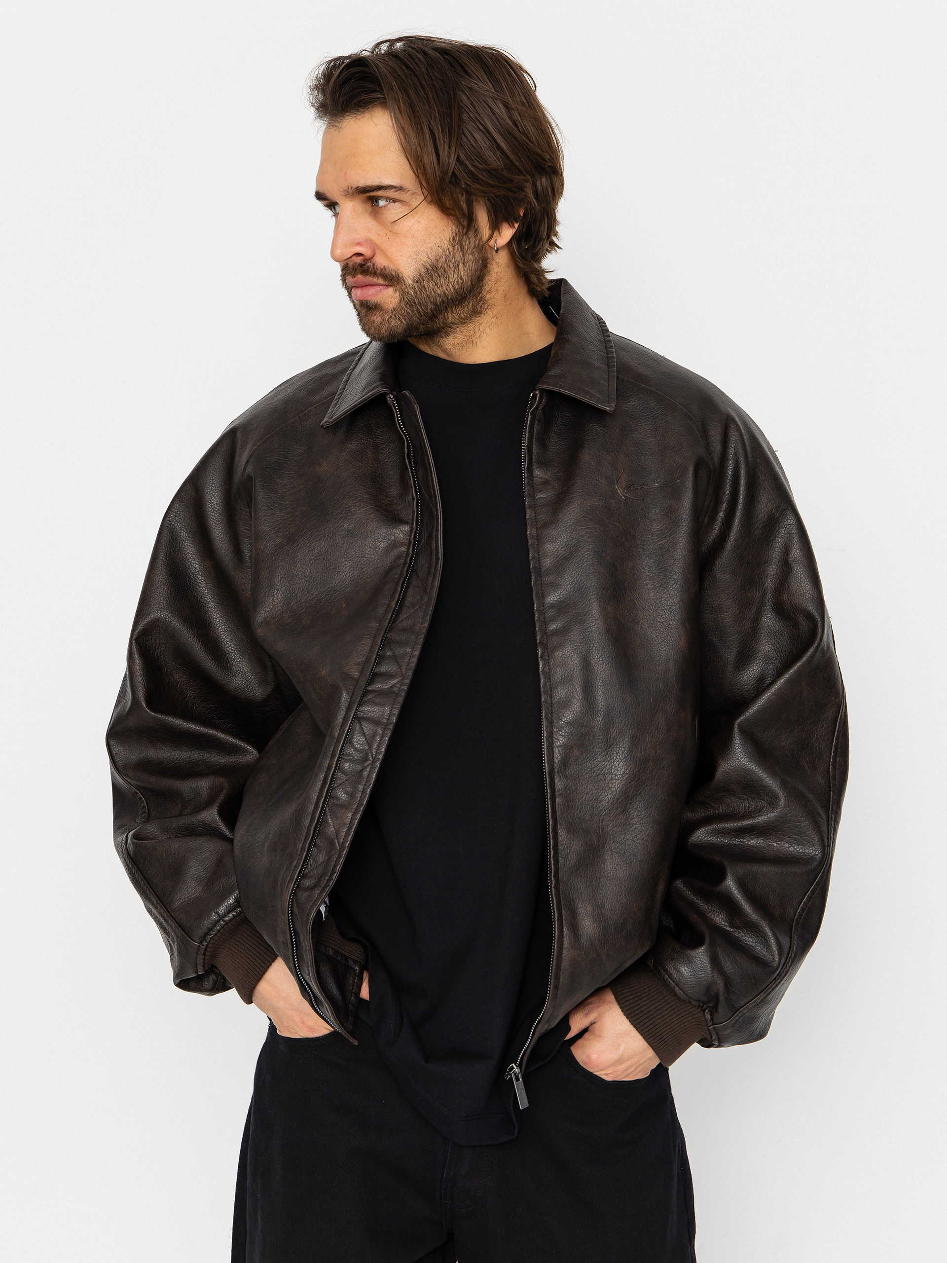 Karl Kani Signature Pu Leather Bomber Jacket (brown)
