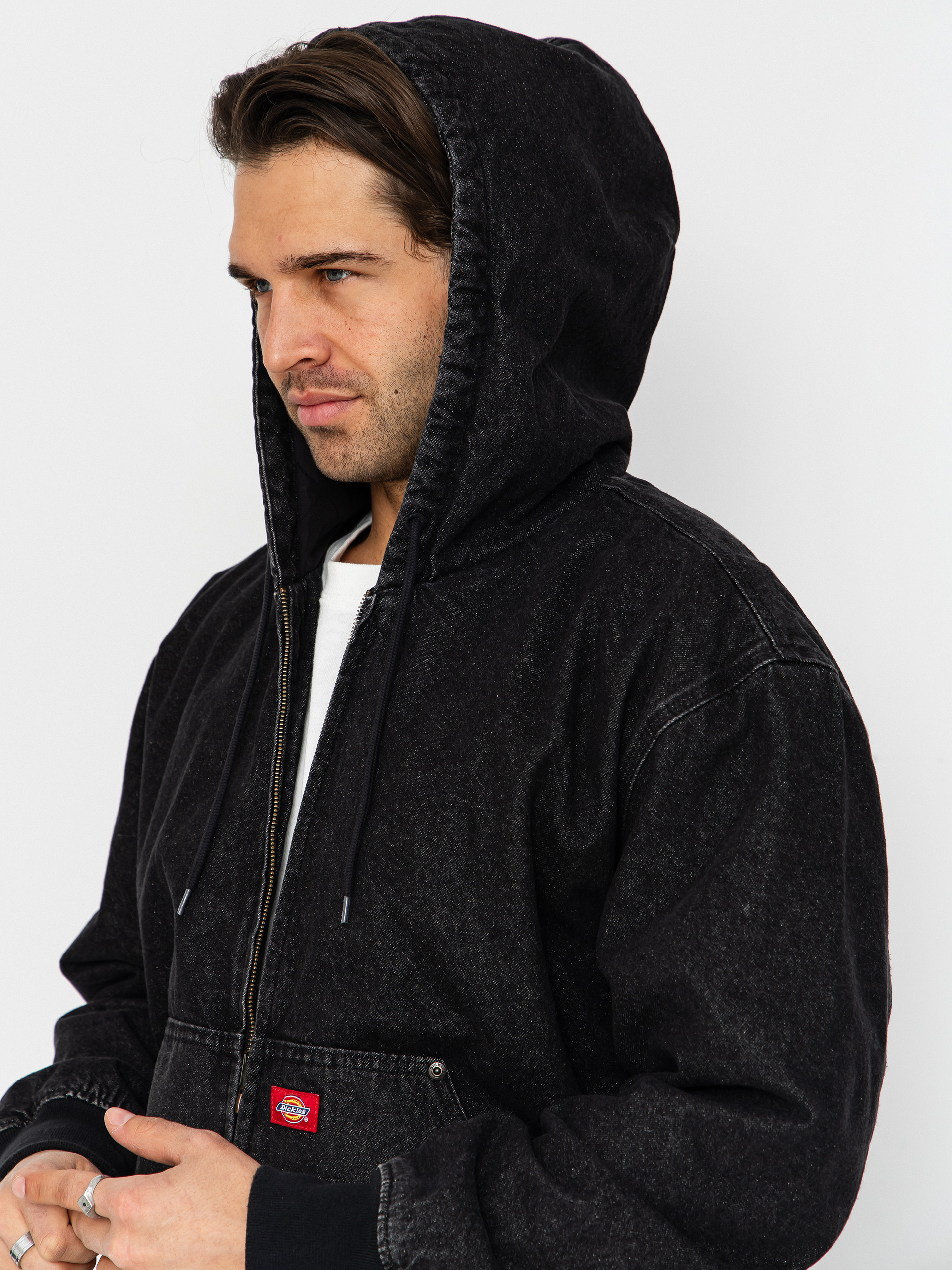 Dickies Hilham Lined Denim Hooded Bomber Jacket (black wash faded)