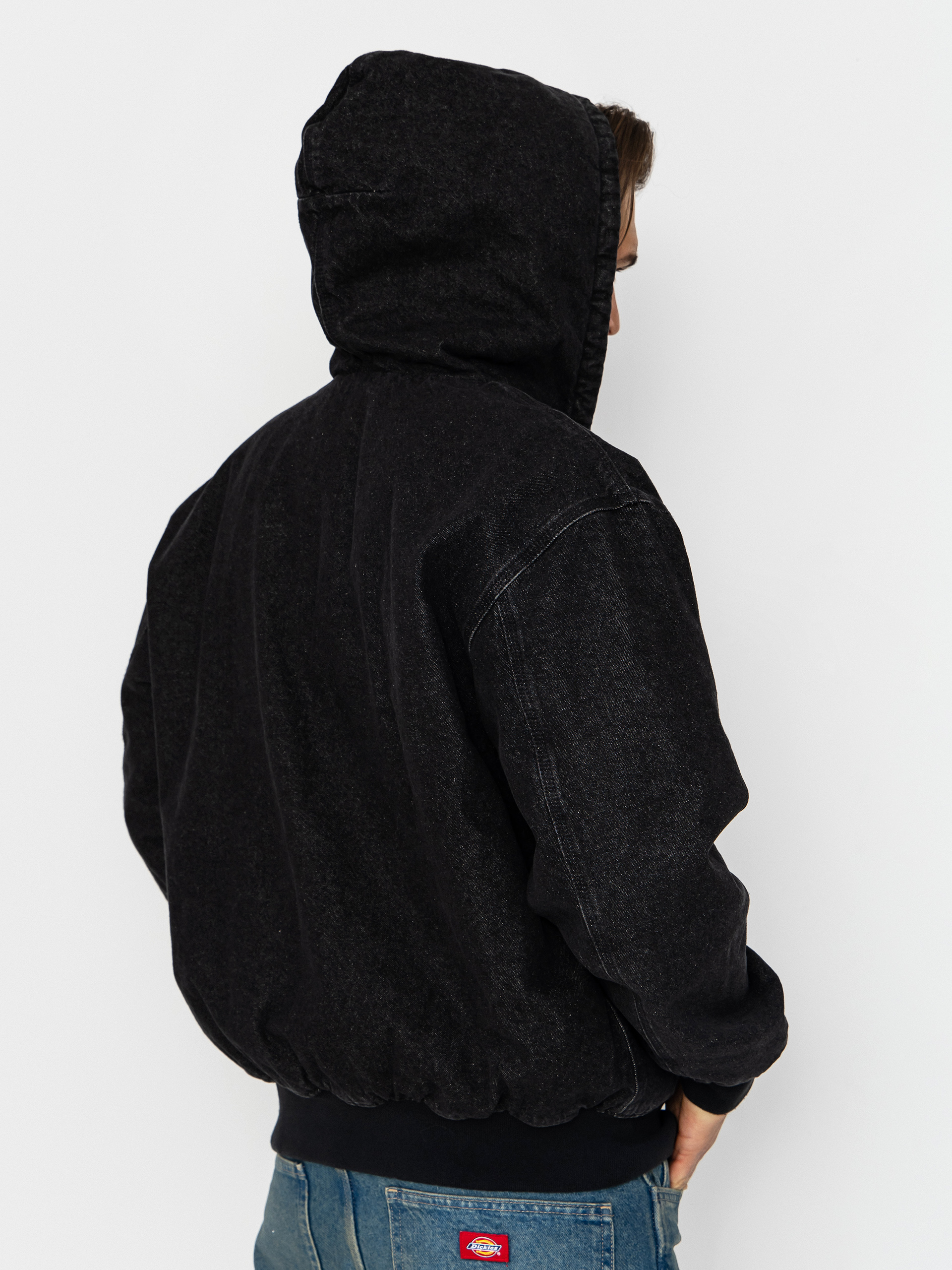 Dickies Hilham Lined Denim Hooded Bomber Jacke (black wash faded)