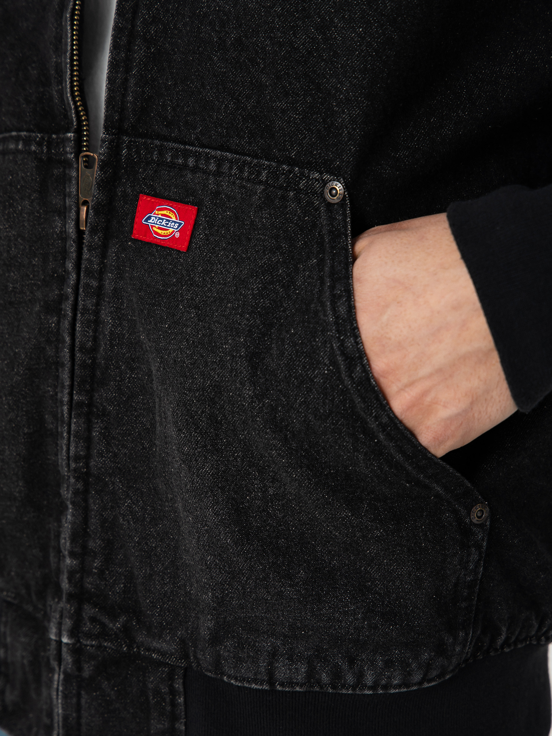 Dickies Hilham Lined Denim Hooded Bomber Jacke (black wash faded)