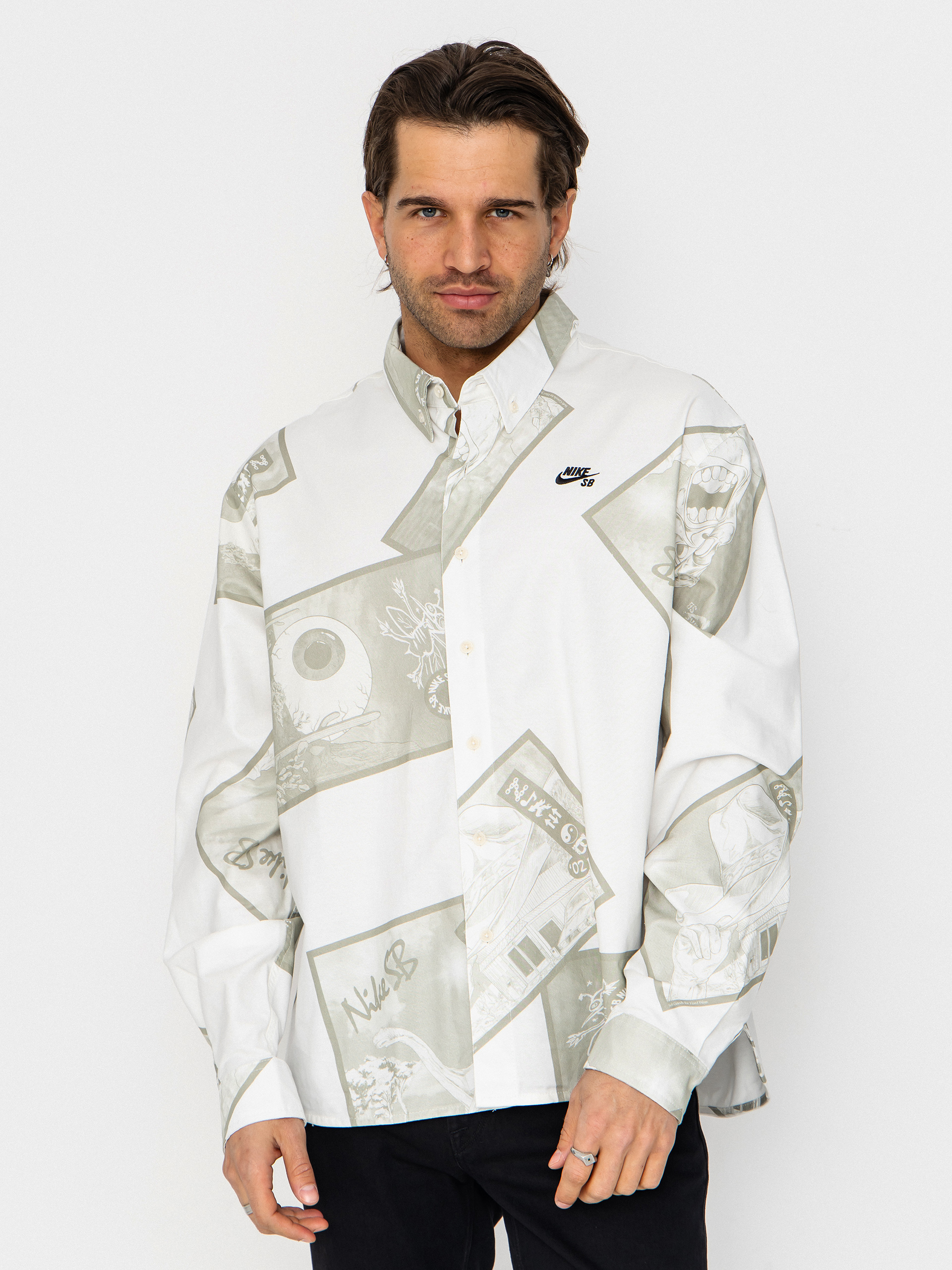 nike sb dress shirt Nike SB Mens Short Sleeve Button Up Skate Bowler Top