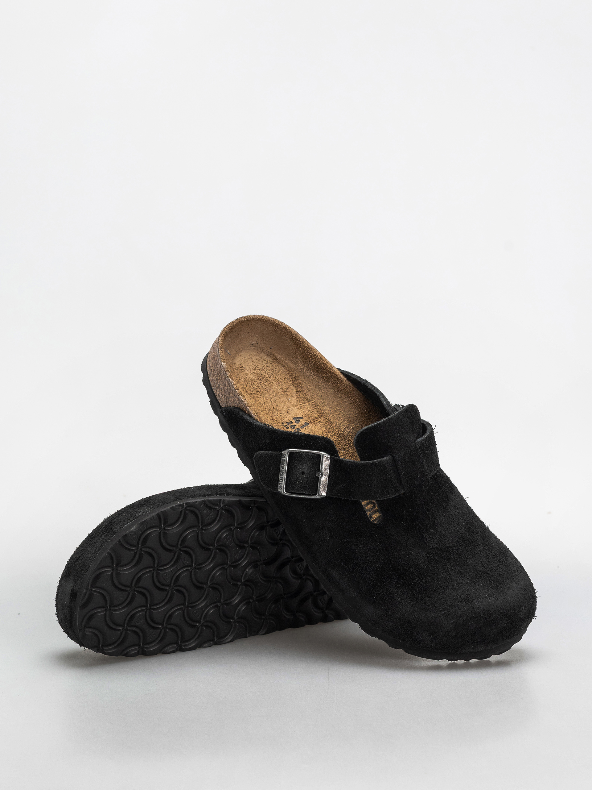 Birkenstock Boston Suede Leather Narrow Flip Flops (black)