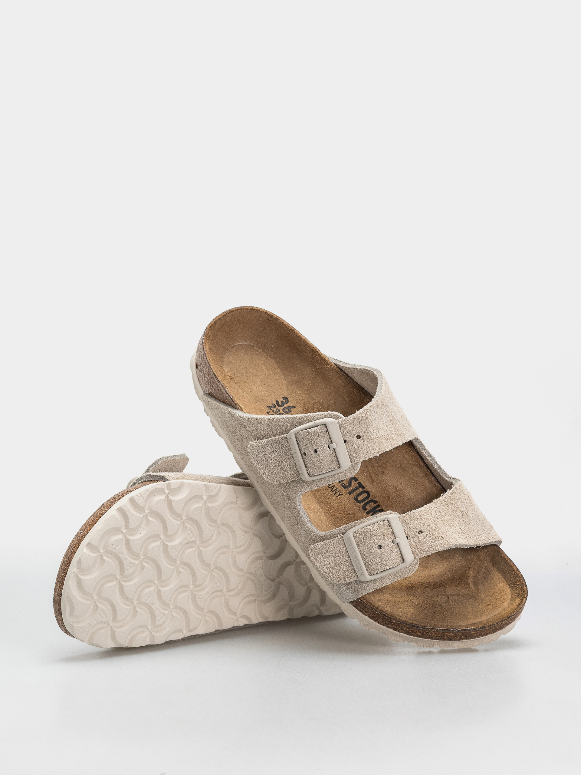 Birkenstock Arizona Suede Leather Narrow Flip Flops (oyster)