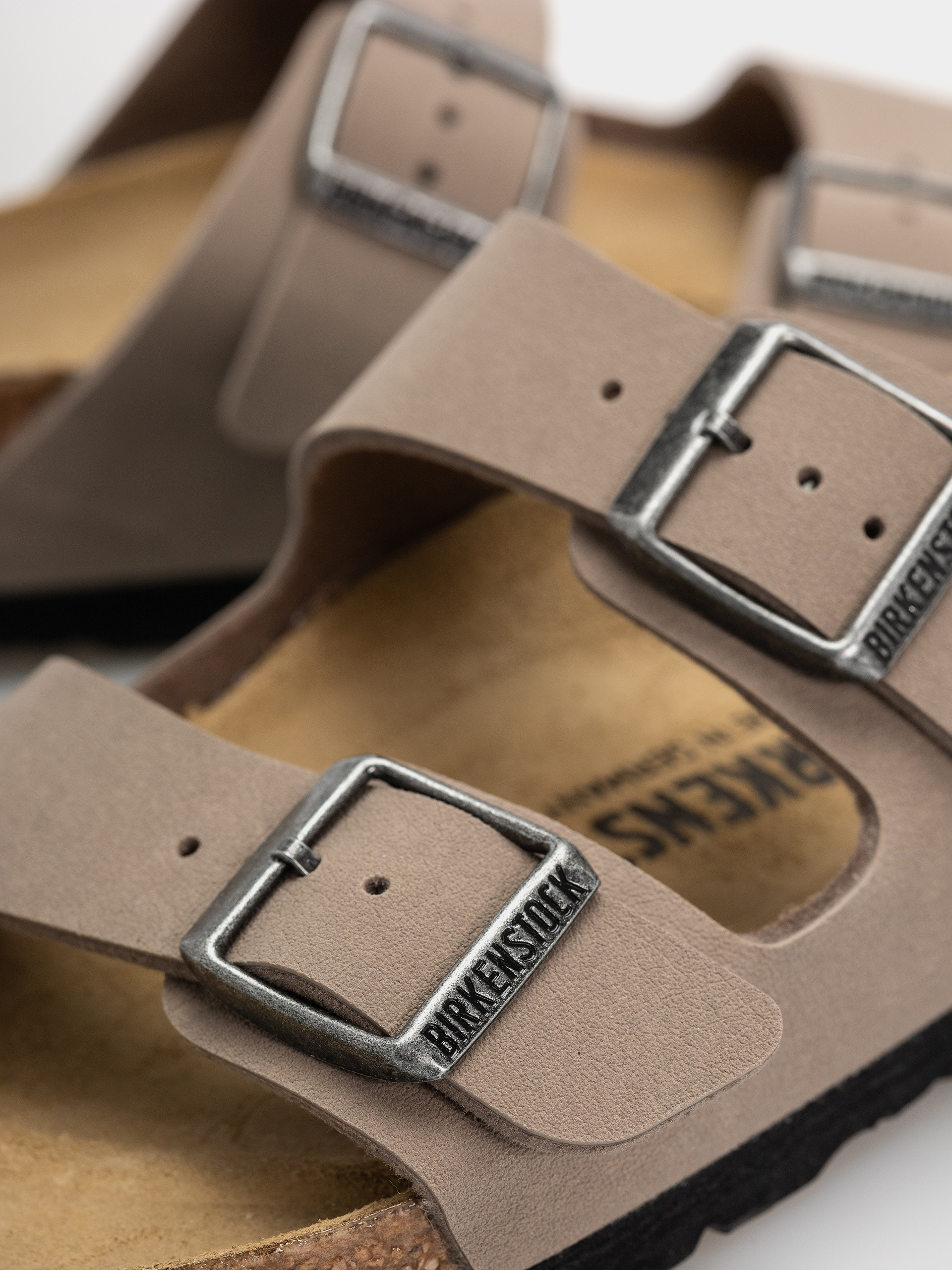 Birkenstock Arizona Birkibuc Narrow Flip Flops (gray taupe)