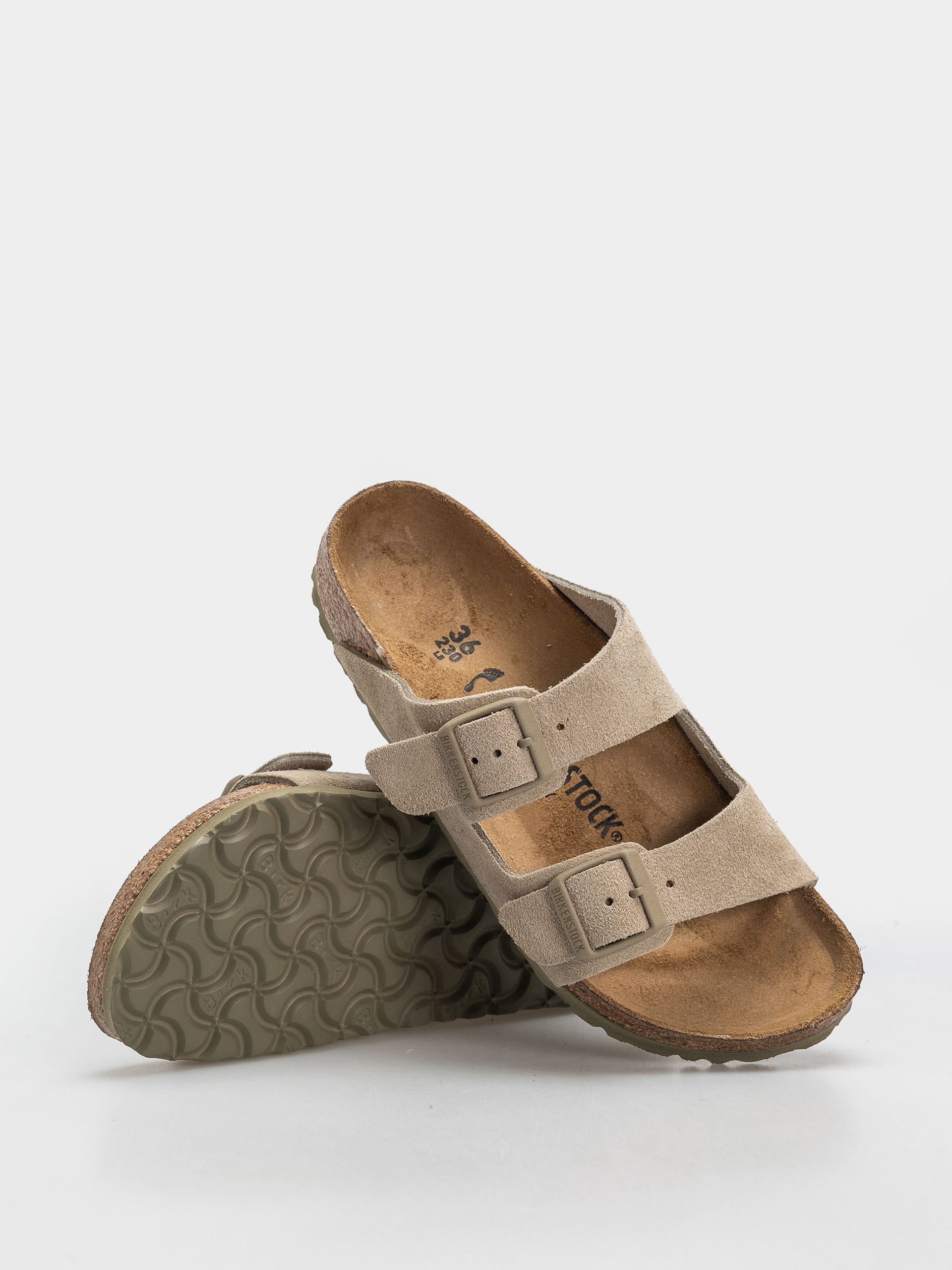 Birkenstock Arizona Suede Leather Narrow Flip Flops (faded khaki)