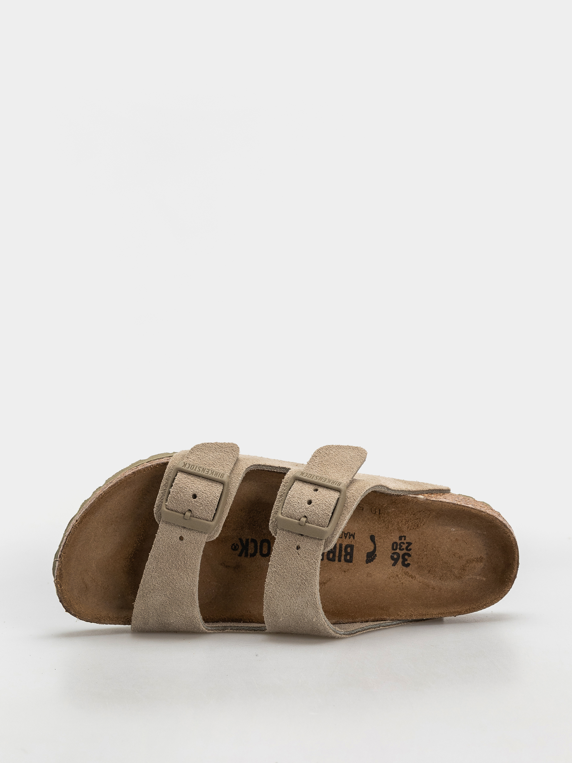 Birkenstock Arizona Suede Leather Narrow Flip Flops (faded khaki)