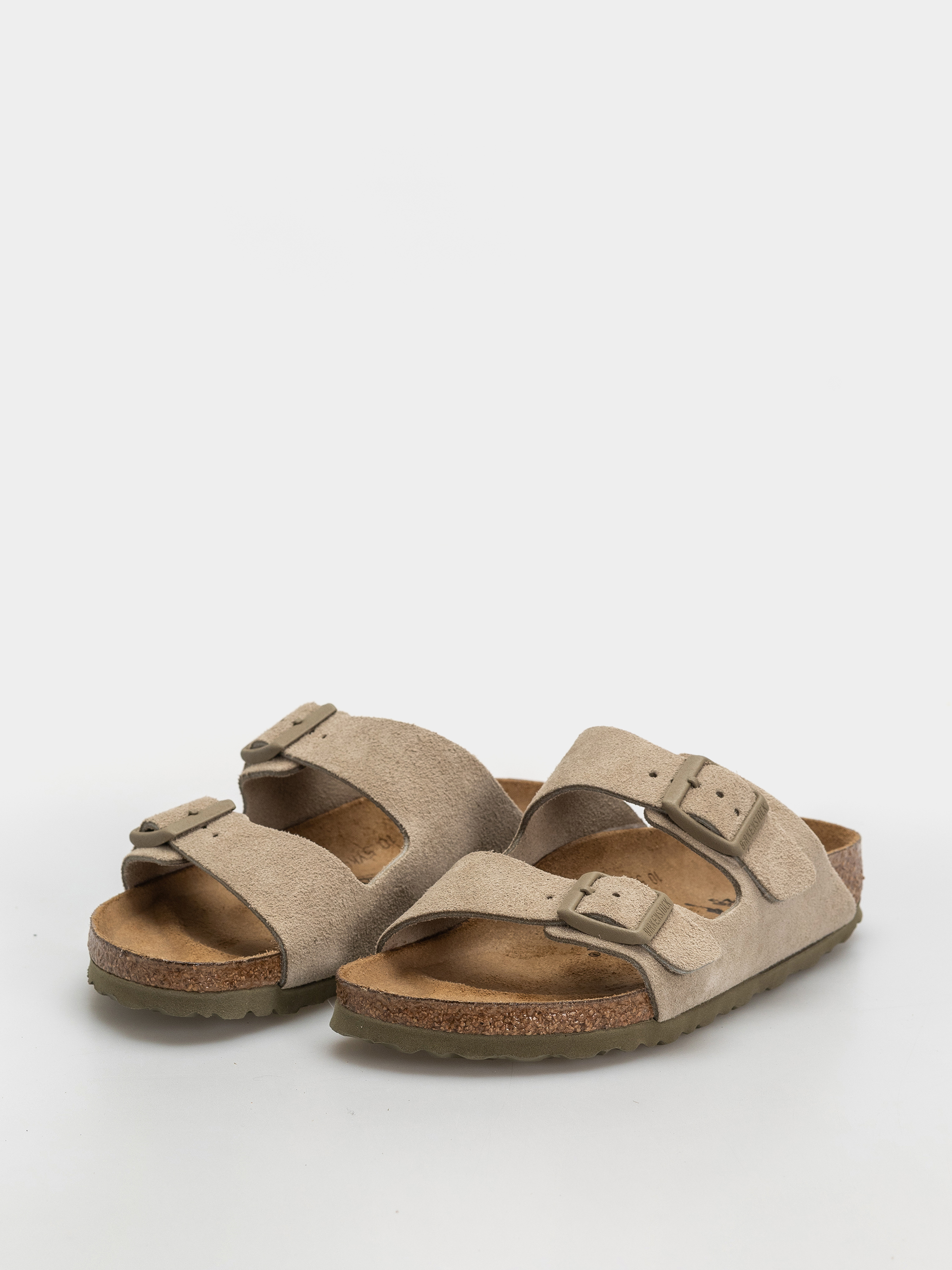 Birkenstock Arizona Suede Leather Narrow Flip Flops (faded khaki)