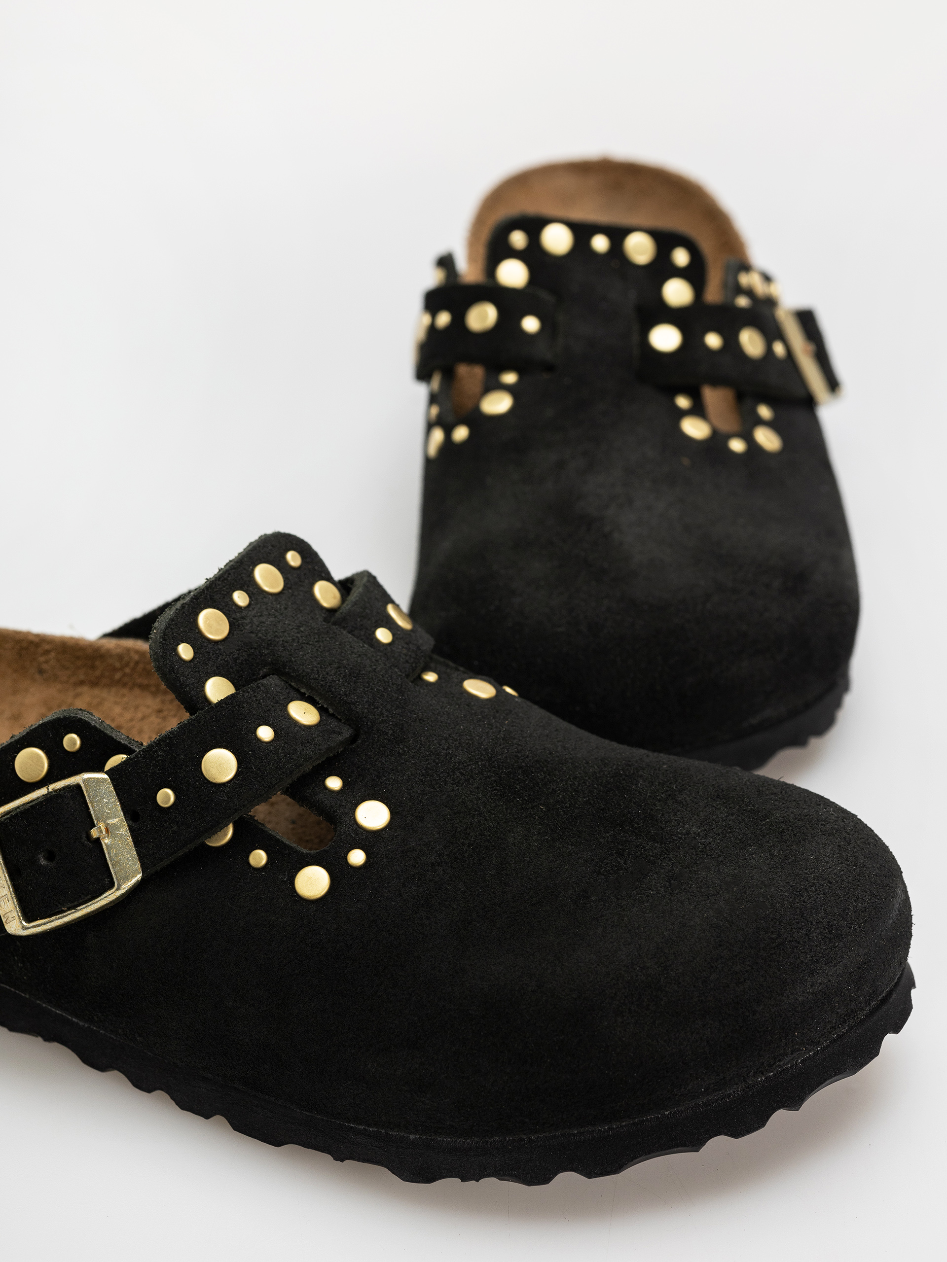 Birkenstock Boston Rivets Suede Leather Narrow Wmn Flip Flops (black)