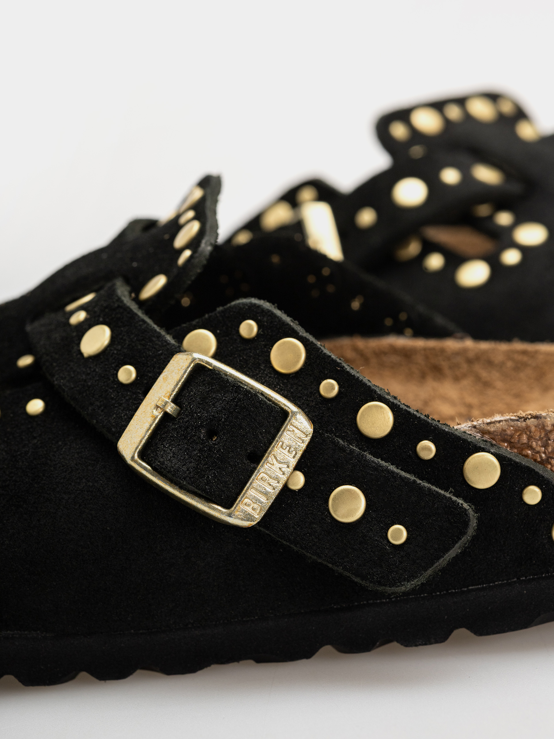 Birkenstock Boston Rivets Suede Leather Narrow Wmn Flip Flops (black)