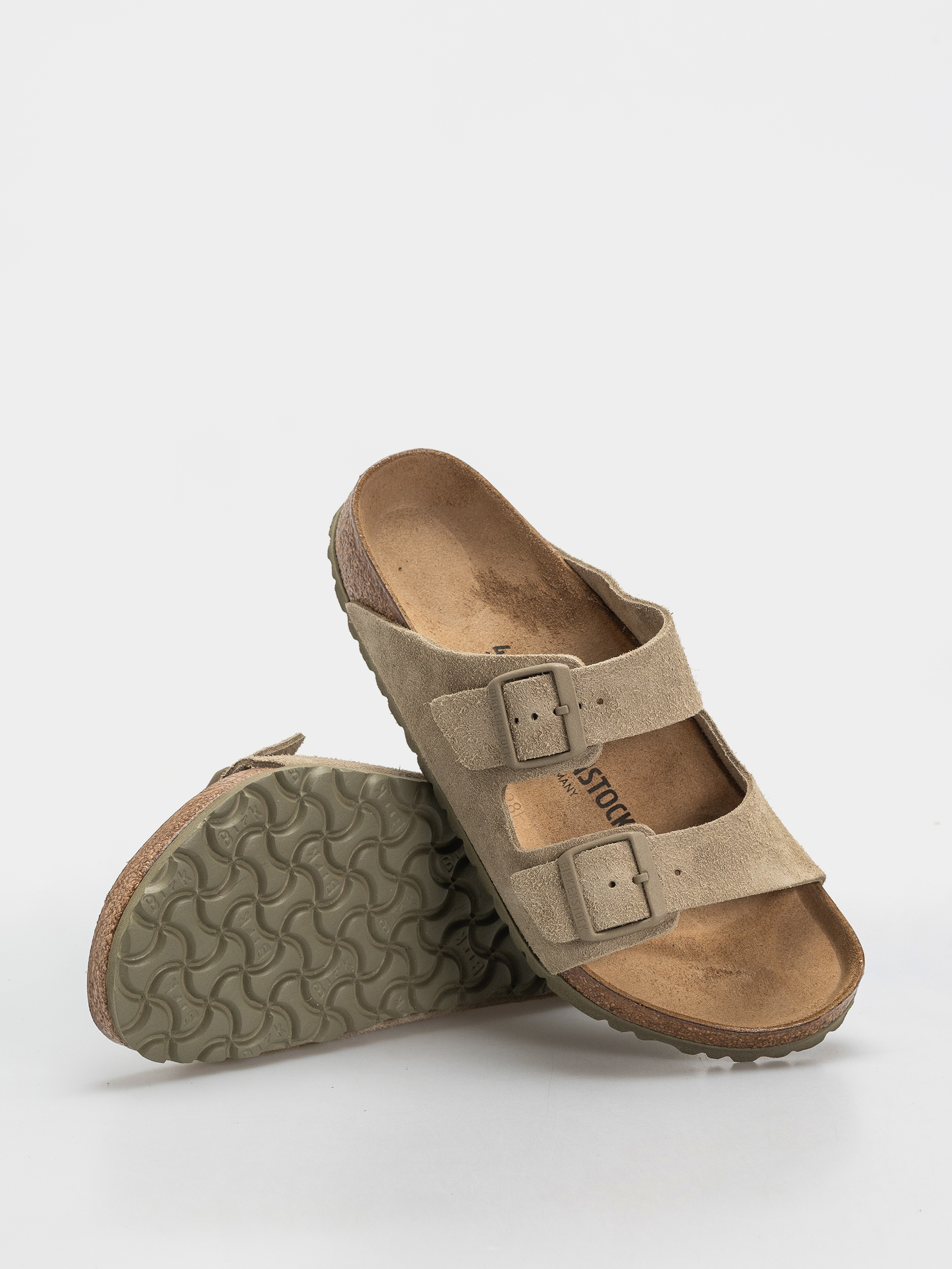 Birkenstock Arizona Suede Leather Regular Flip Flops (faded khaki)
