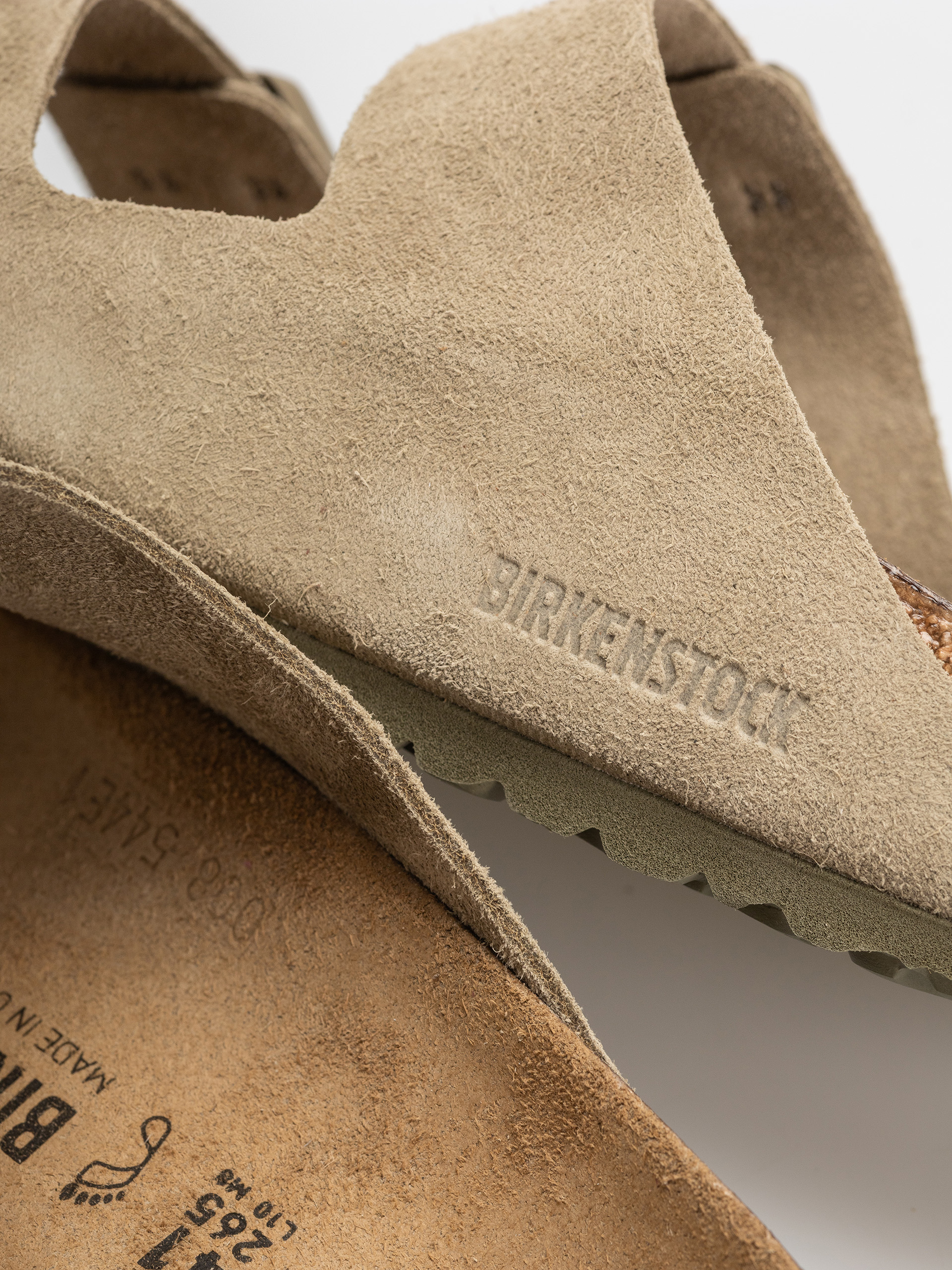 Birkenstock Arizona Suede Leather Regular Flip Flops (faded khaki)