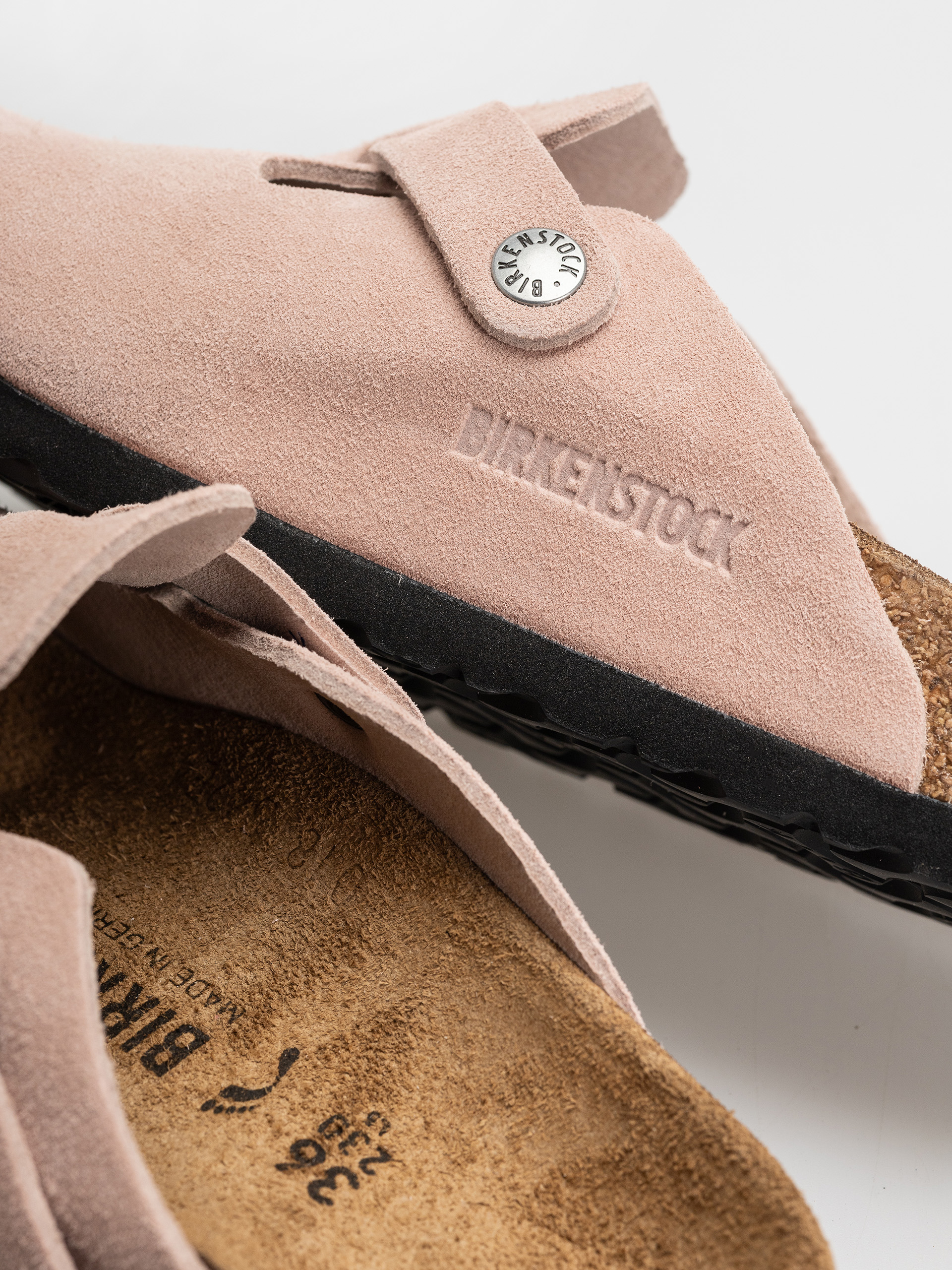 Birkenstock Boston Suede Leather Narrow Flip Flops (pink clay)