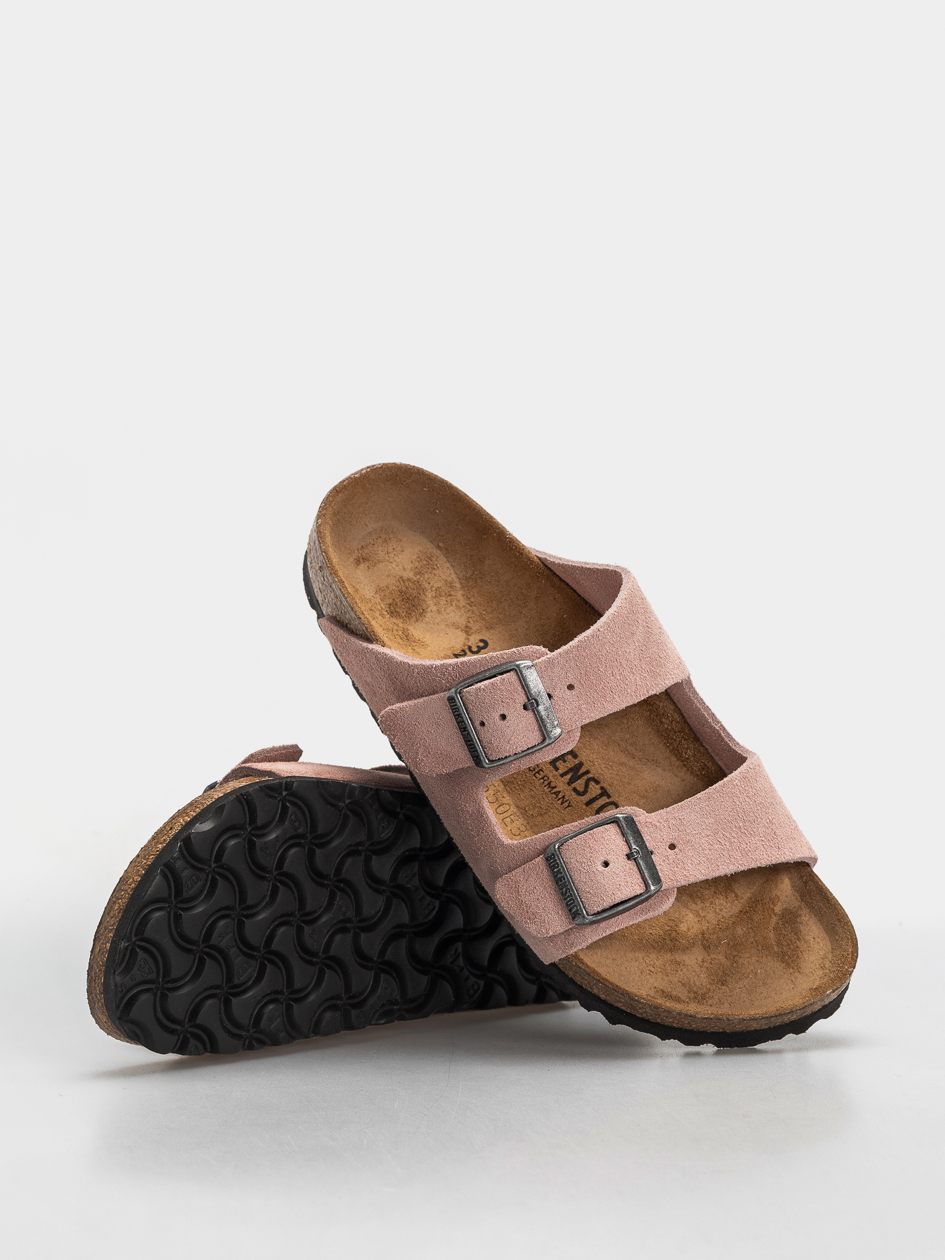 Birkenstock Arizona Suede Leather Narrow Flip Flops (pink clay)